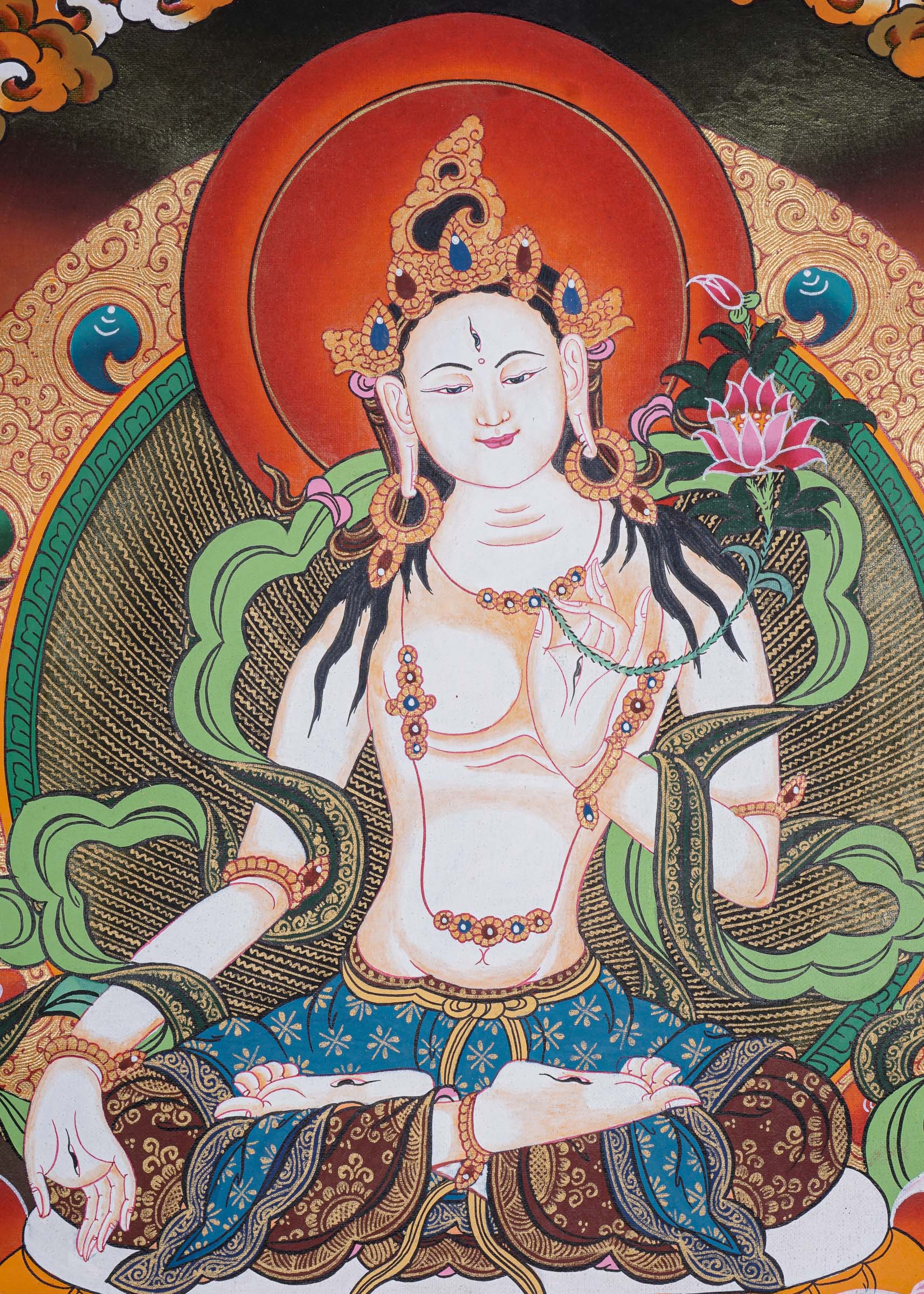 White Tara Thangka - Handpainted female deity