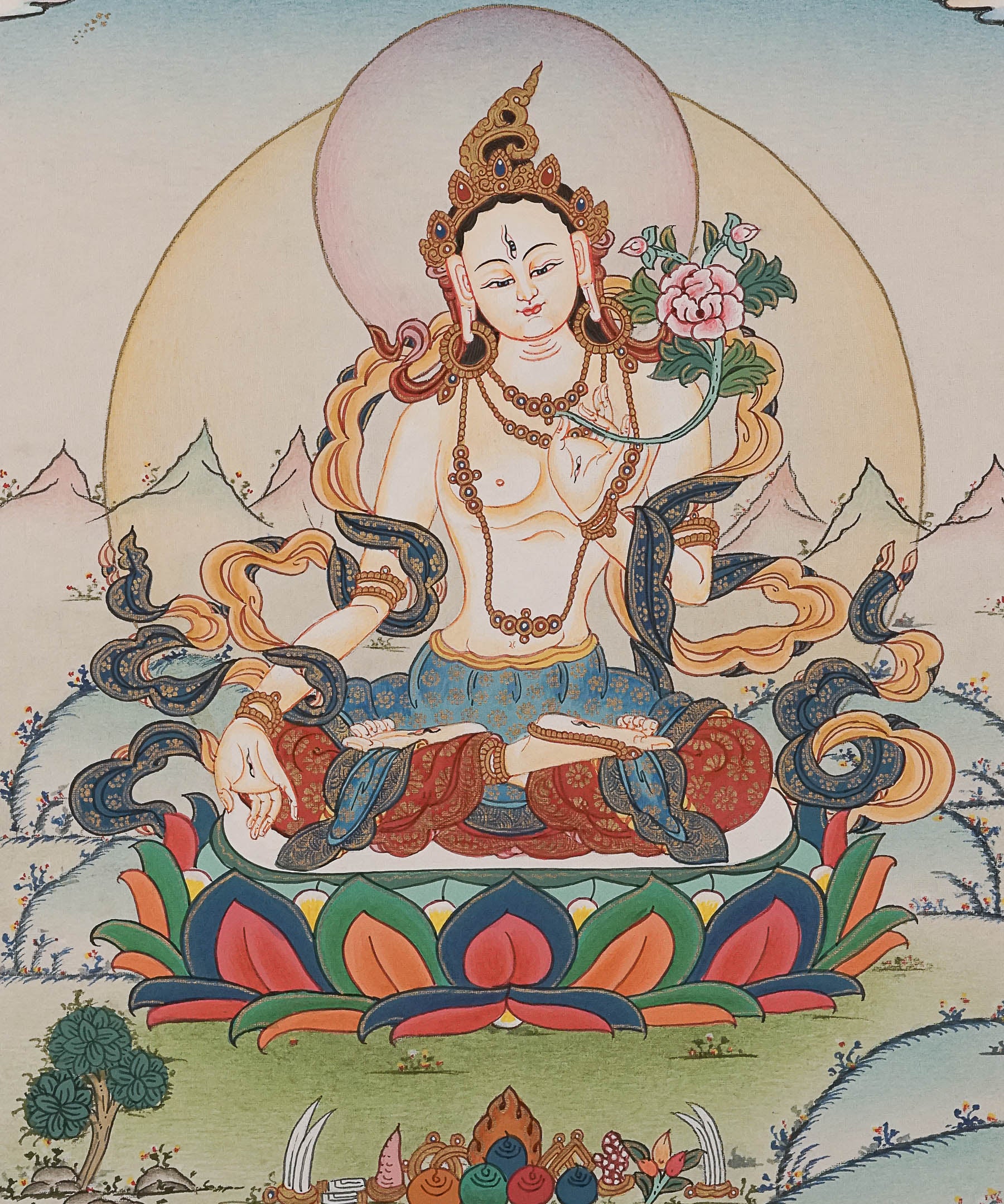 White Tara Thangka Painting - tibetan art