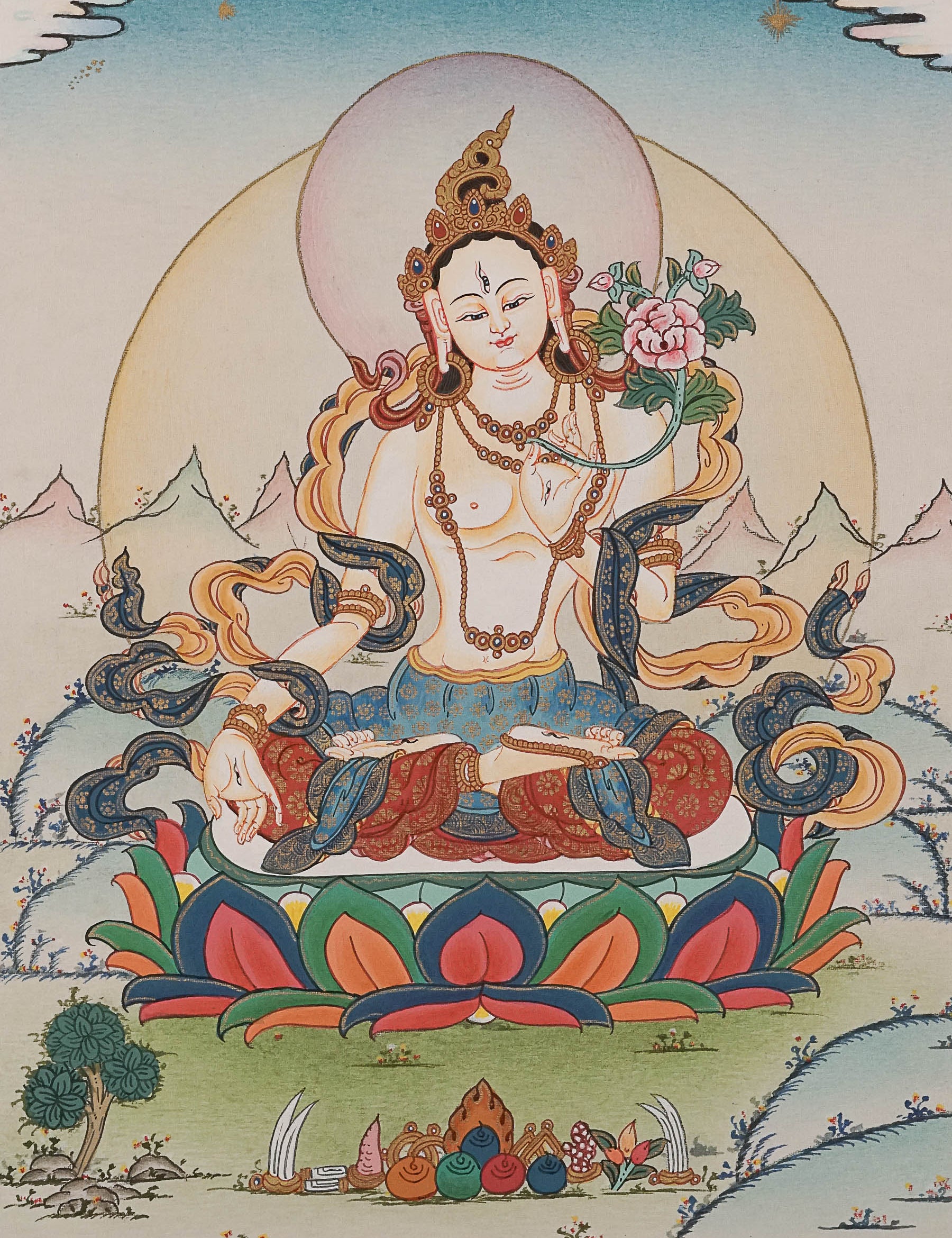 White Tara Thangka Painting - tibetan art