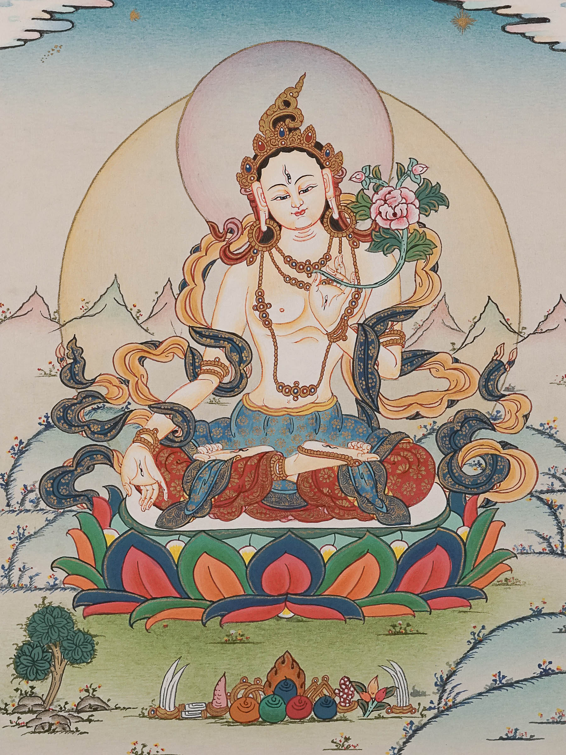 White Tara Thangka Painting - tibetan art