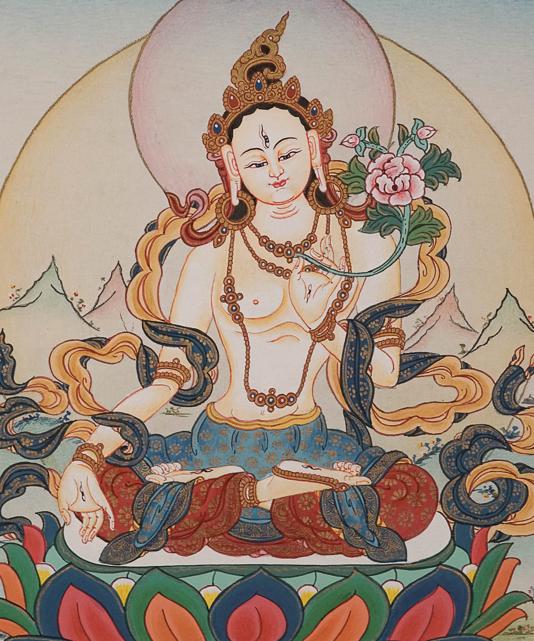 White Tara Thangka Painting - tibetan art