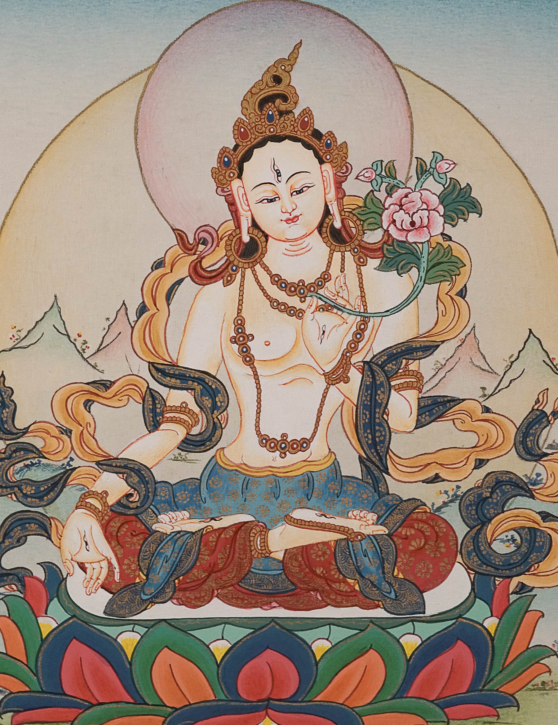 White Tara Thangka Painting - tibetan art