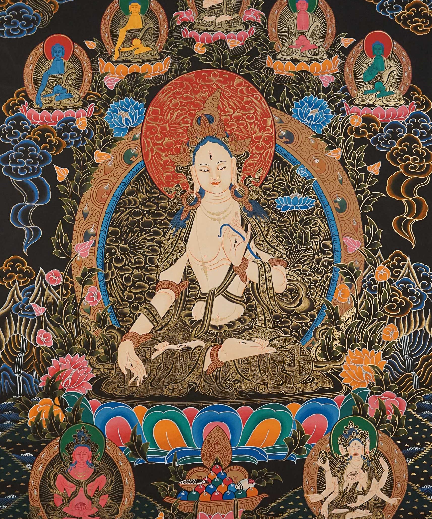 White Tara Thangka Painting for prayer and meditation.