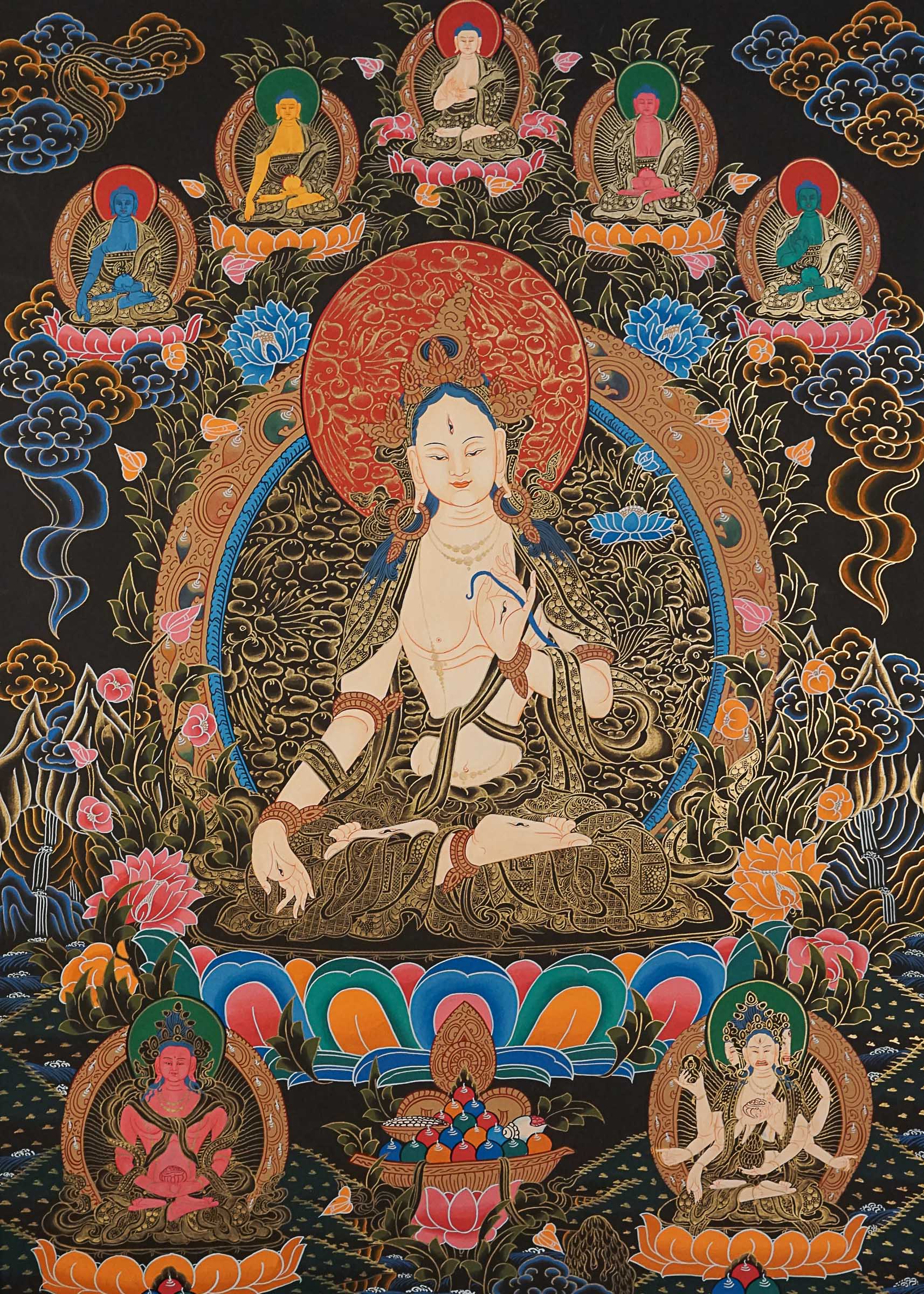 White Tara Thangka Painting for prayer and meditation.