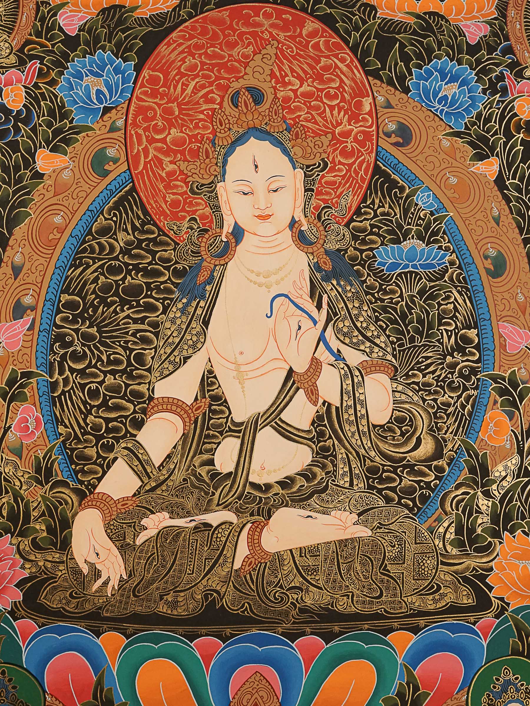 White Tara Thangka Painting for prayer and meditation.