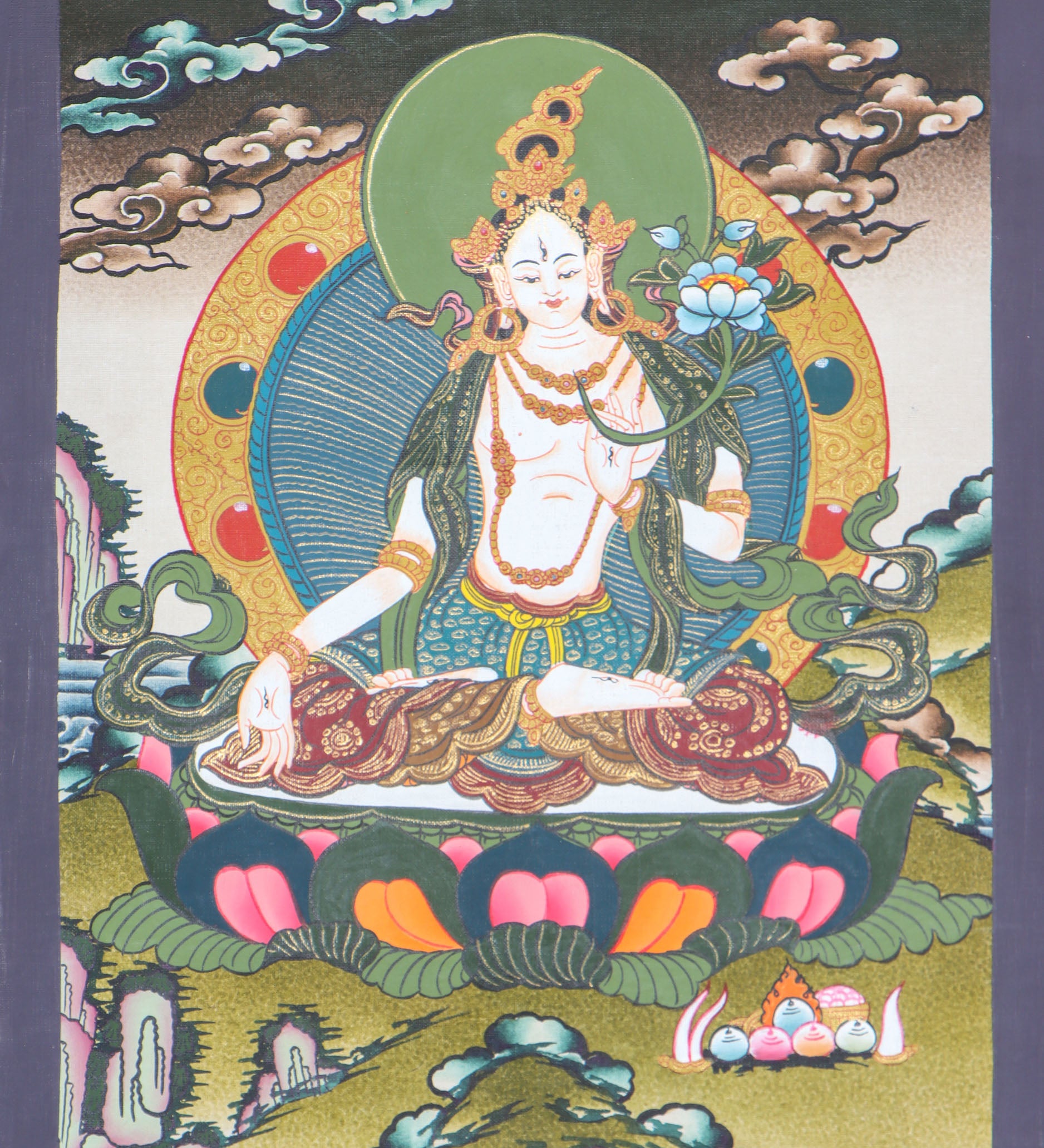 White Tara Thangka is the female Bodhisattva of compassionate action.