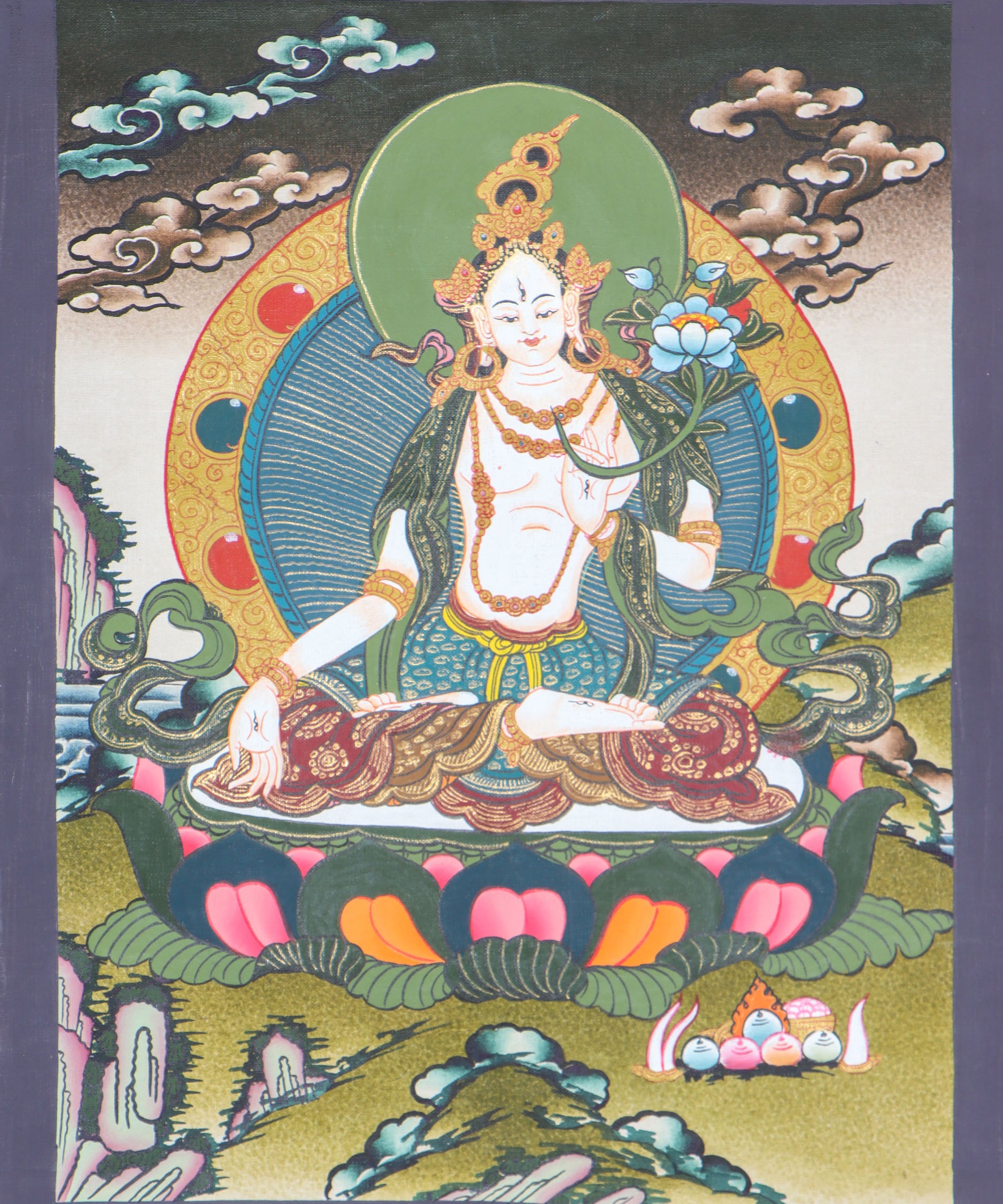 White Tara Thangka is the female Bodhisattva of compassionate action.