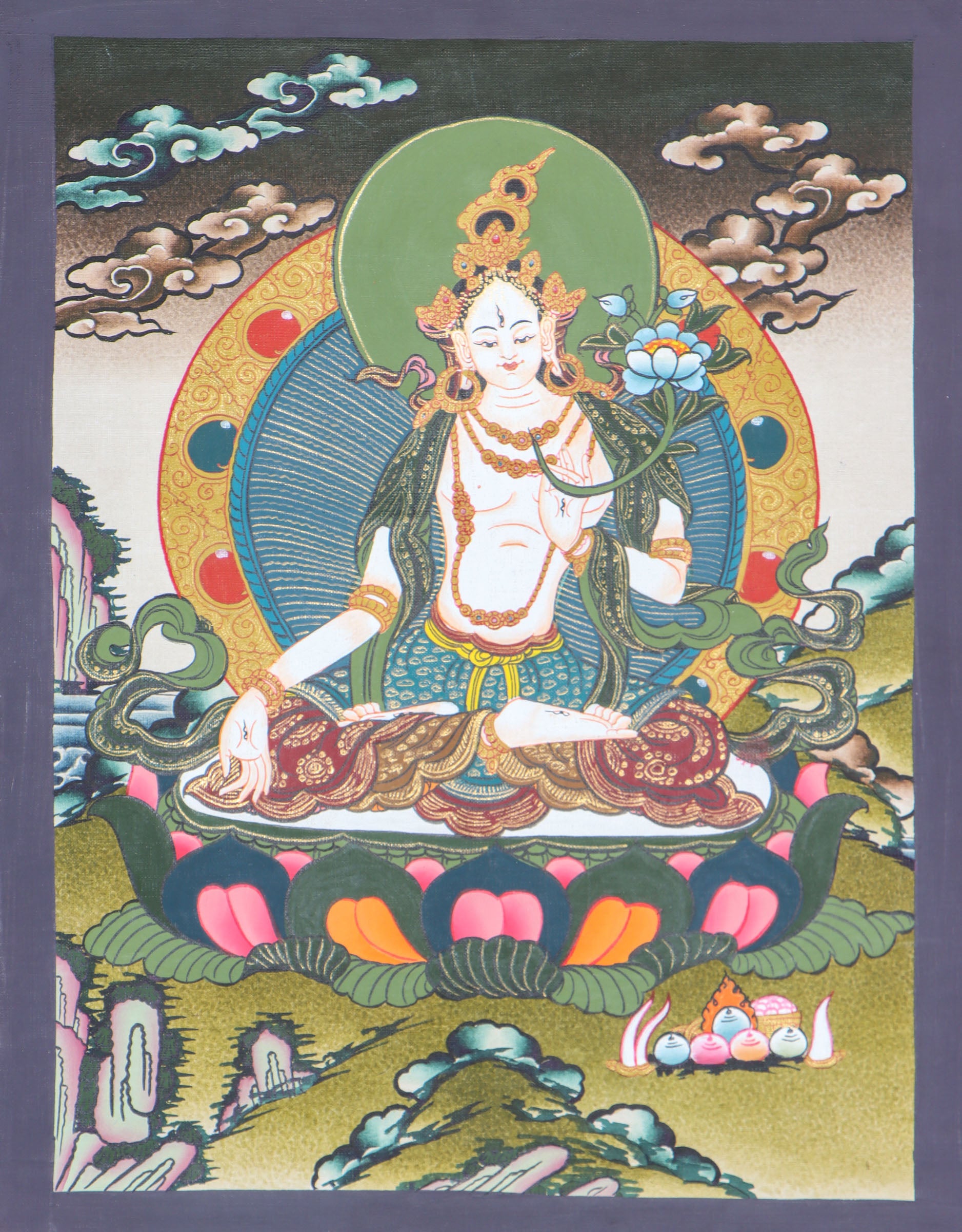 White Tara Thangka is the female Bodhisattva of compassionate action.