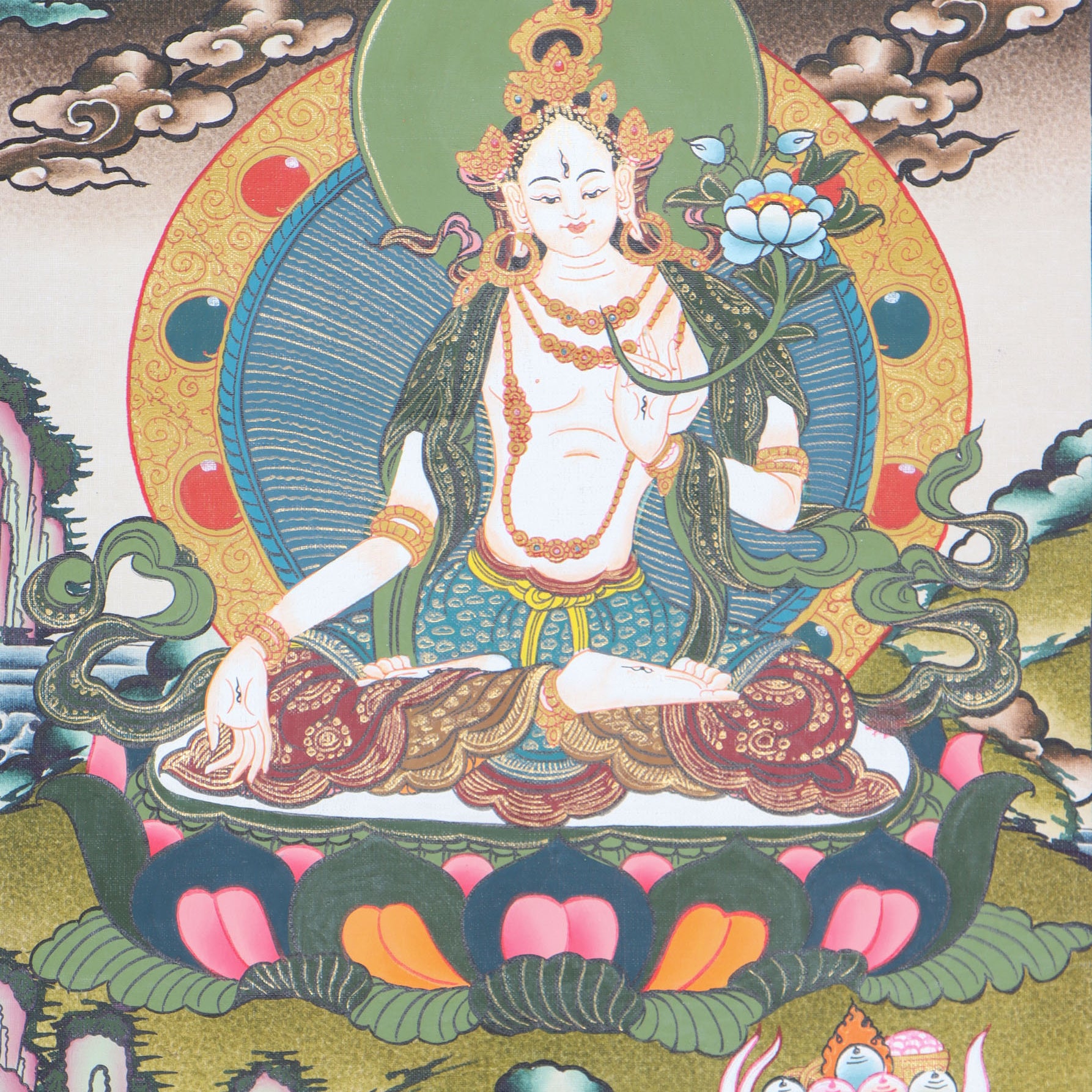 White Tara Thangka is the female Bodhisattva of compassionate action.