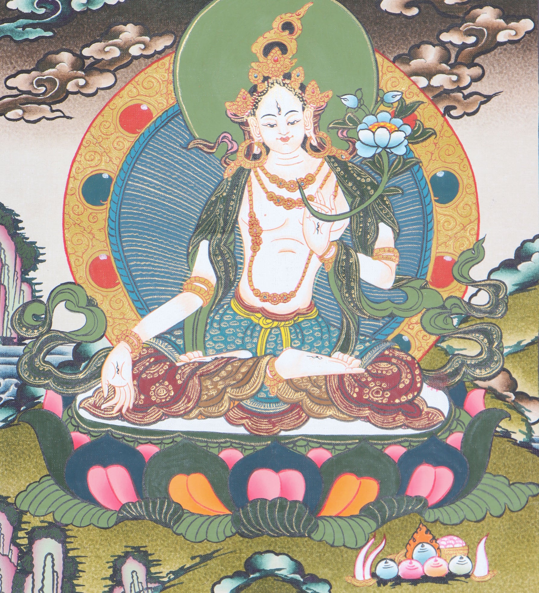 White Tara Thangka is the female Bodhisattva of compassionate action.