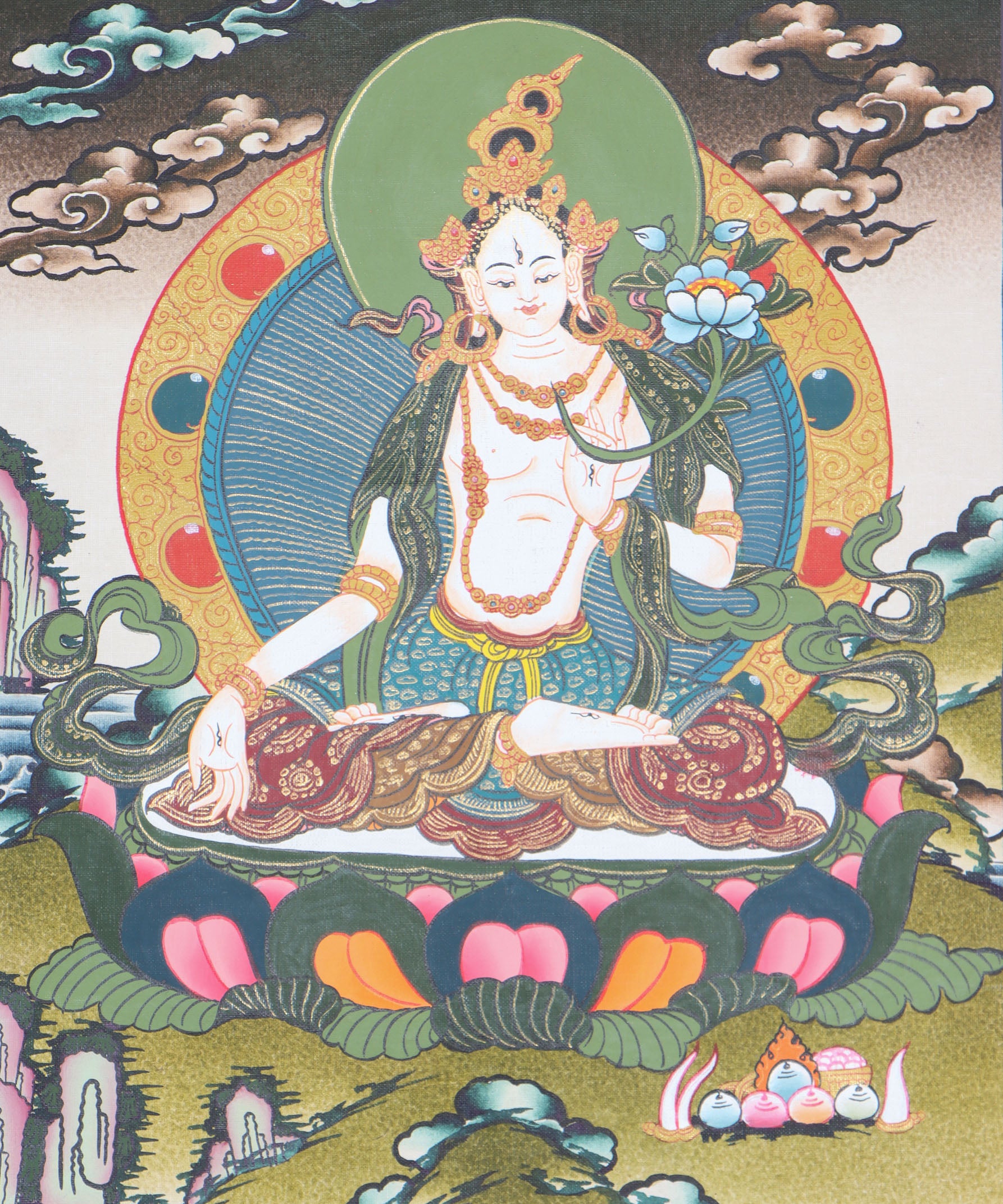 White Tara Thangka is the female Bodhisattva of compassionate action.