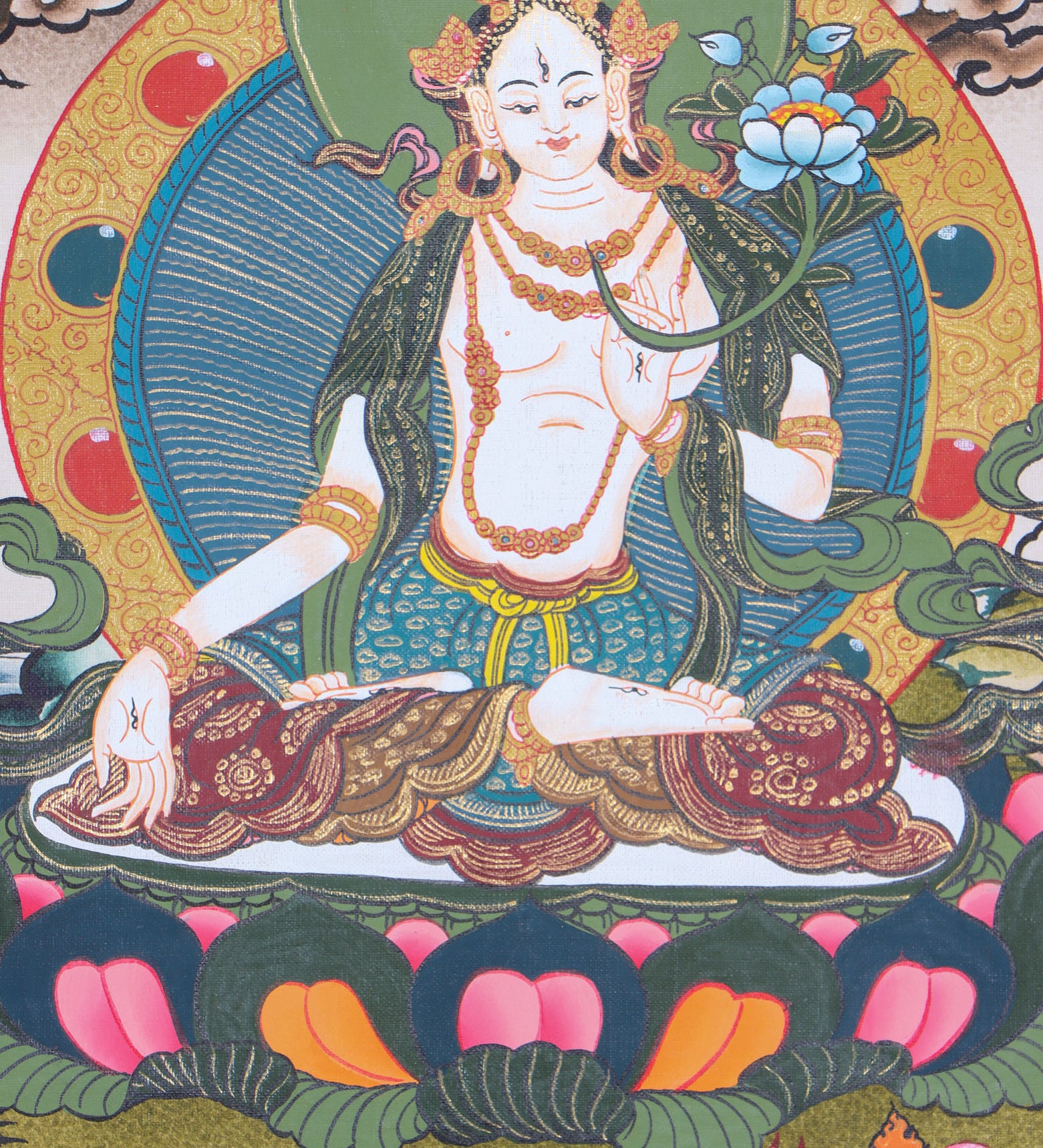 White Tara Thangka is the female Bodhisattva of compassionate action.