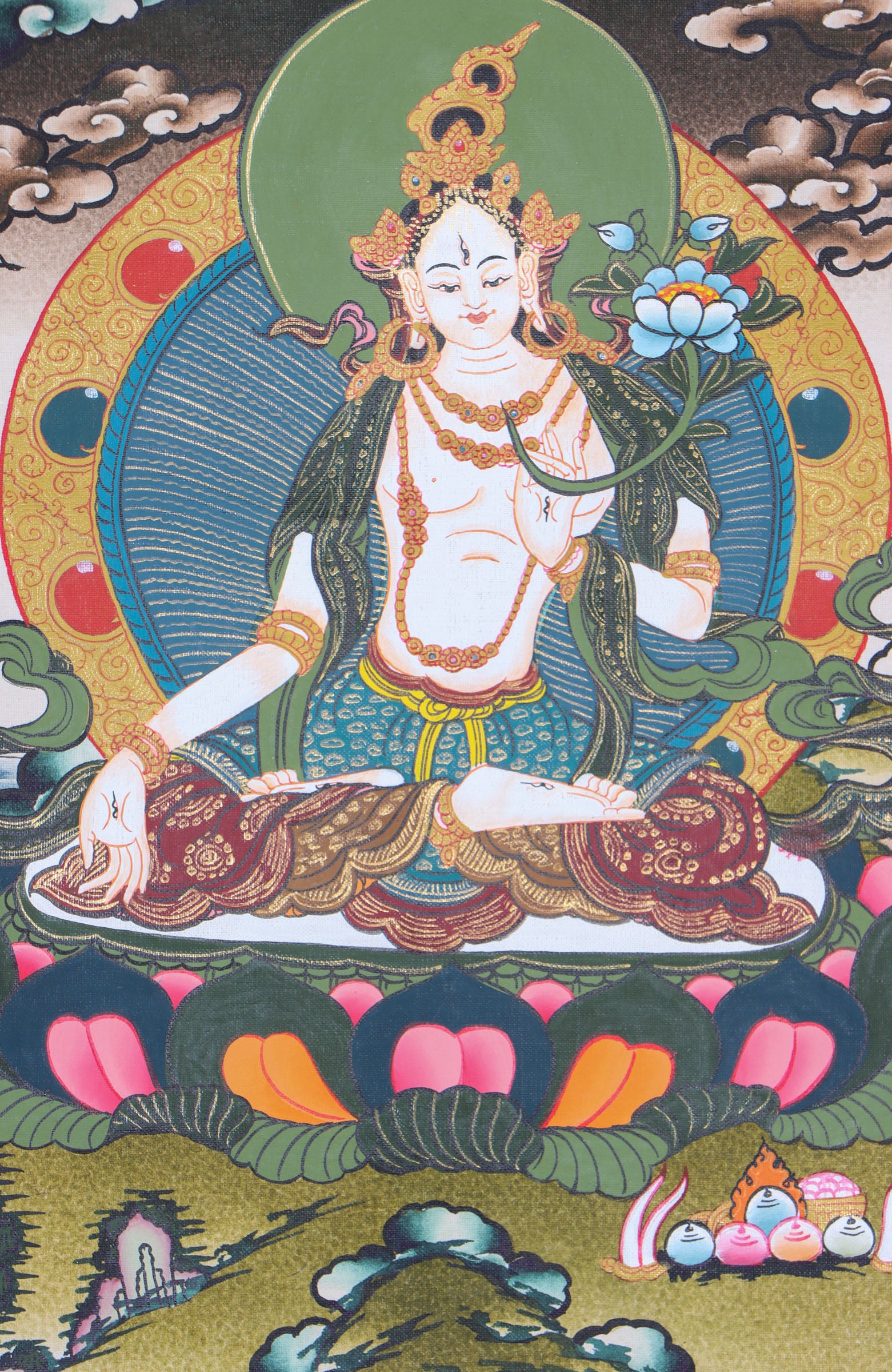 White Tara Thangka is the female Bodhisattva of compassionate action.