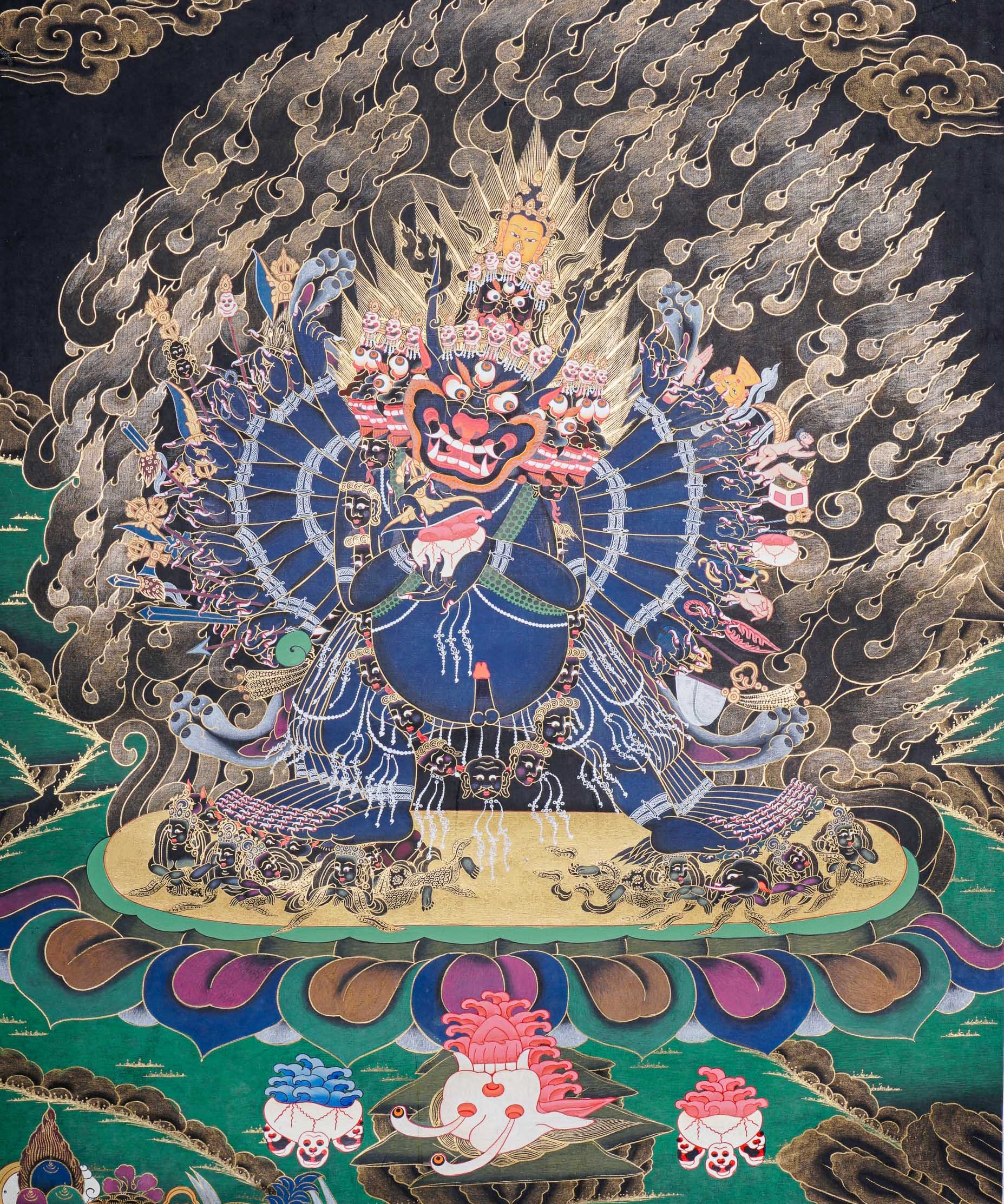 Yamantaka Thangka Painting for ignorance, delusion, and obstacles to enlightenment.