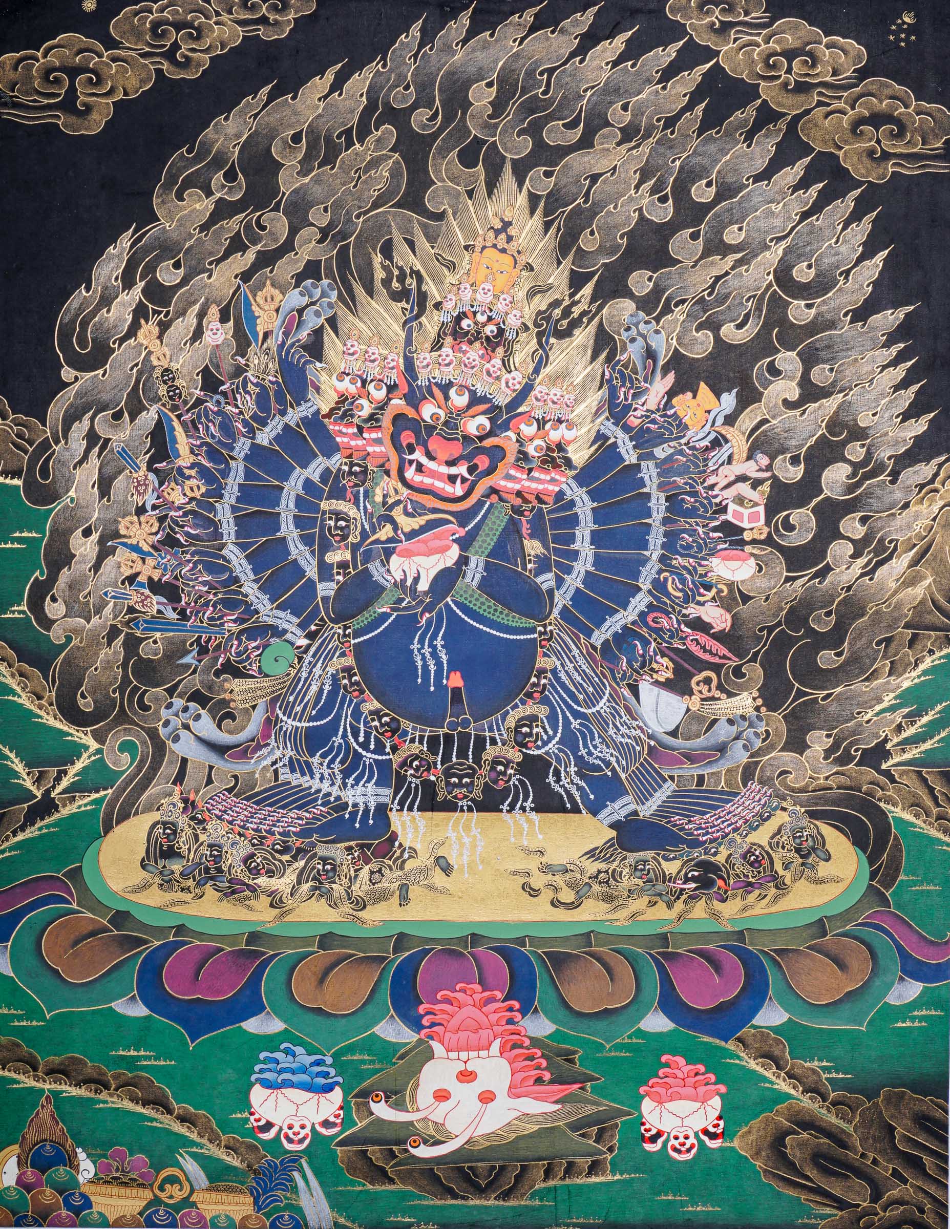 Yamantaka Thangka Painting for ignorance, delusion, and obstacles to enlightenment.