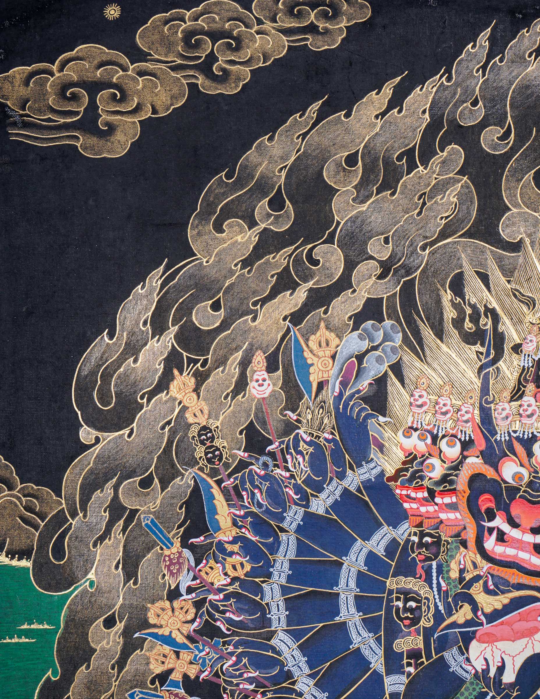 Yamantaka Thangka Painting for ignorance, delusion, and obstacles to enlightenment.