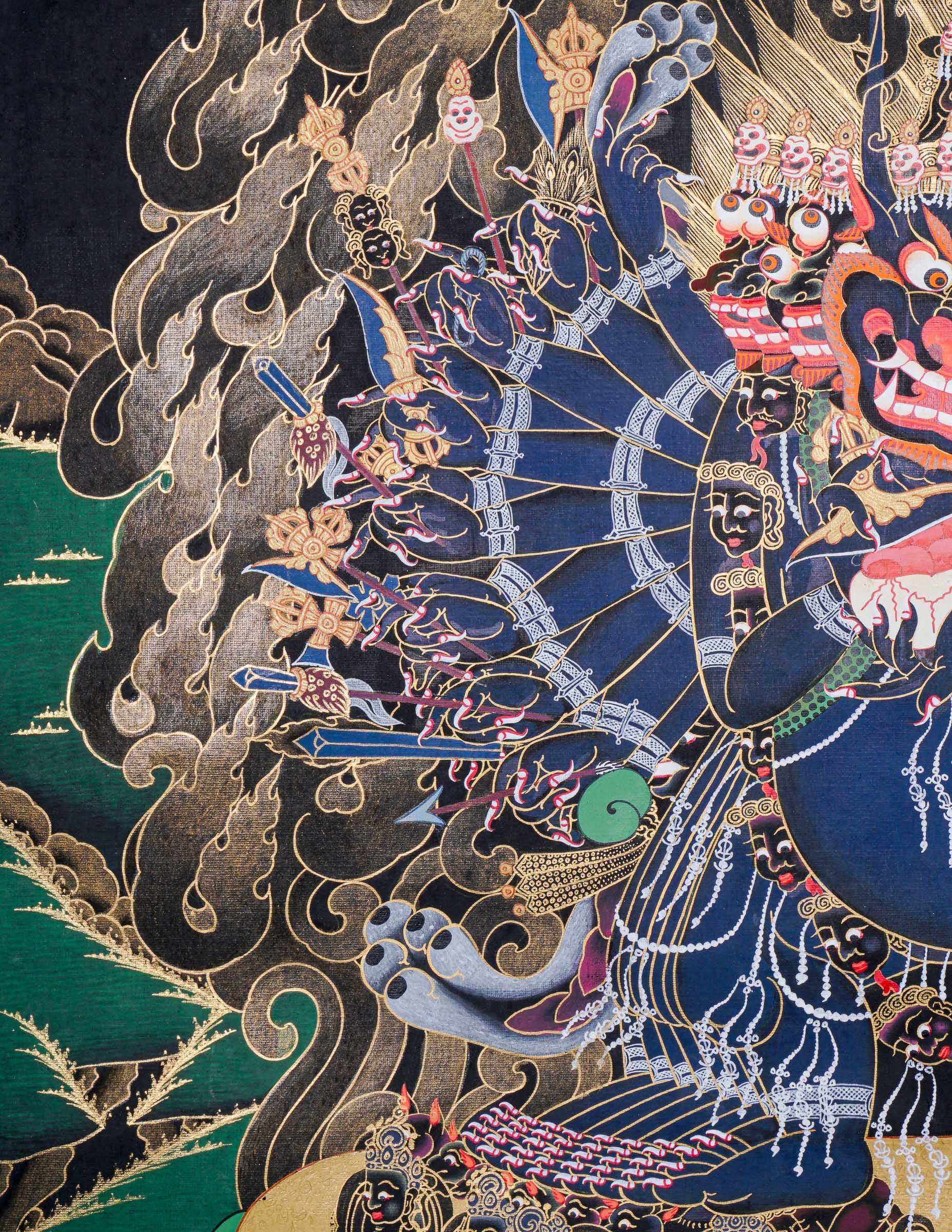 Yamantaka Thangka Painting for ignorance, delusion, and obstacles to enlightenment.