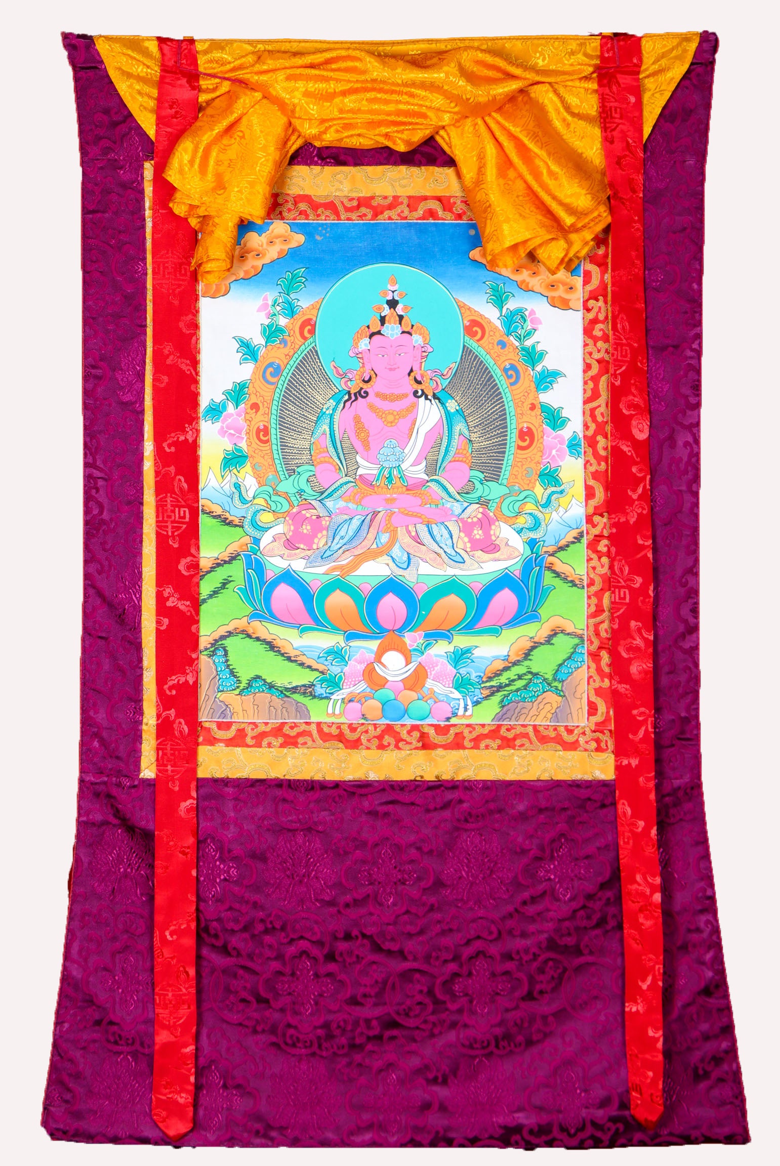 Amitayus Brocade Thangka Painting - Himalayas Shop