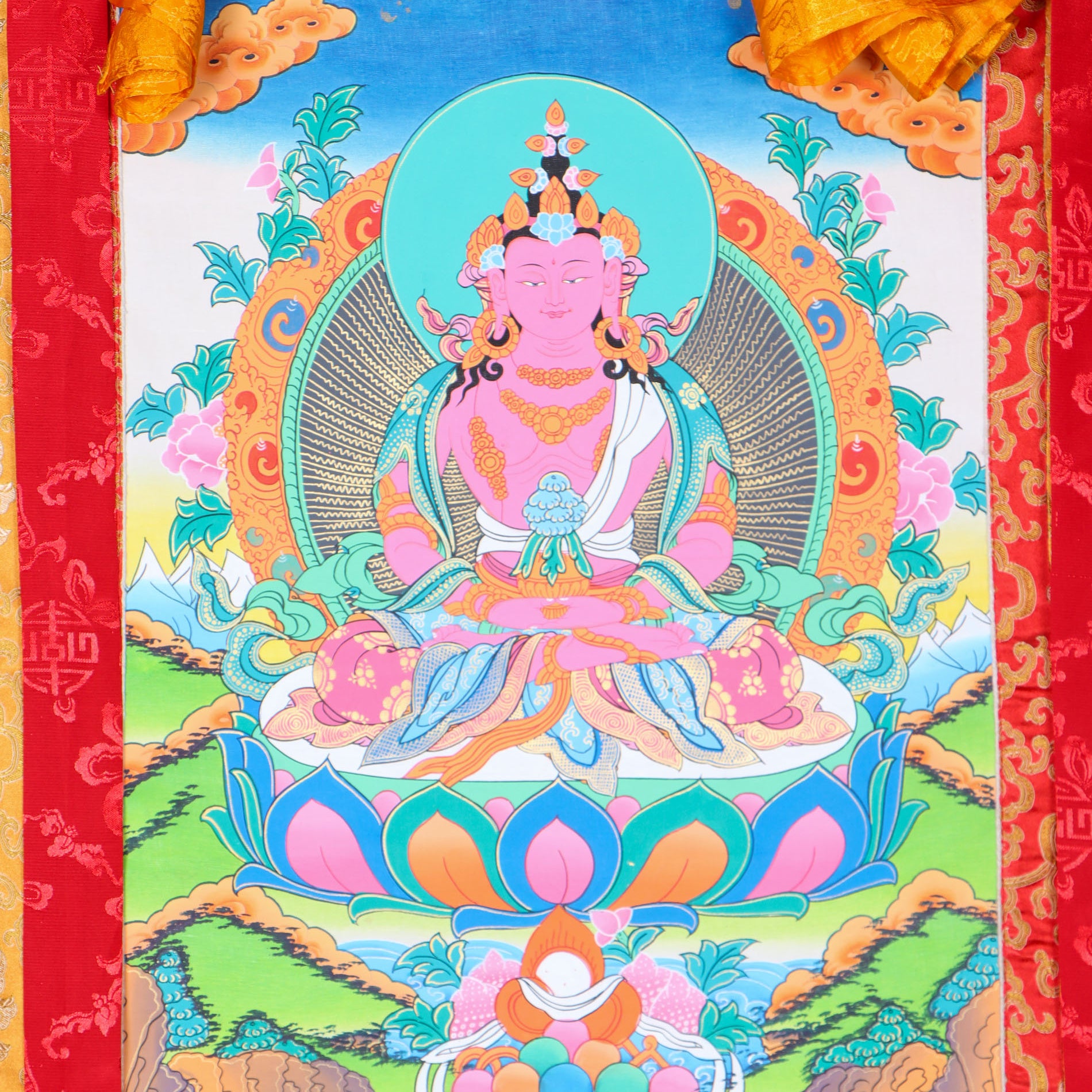 Amitayus Brocade Thangka Painting - Himalayas Shop