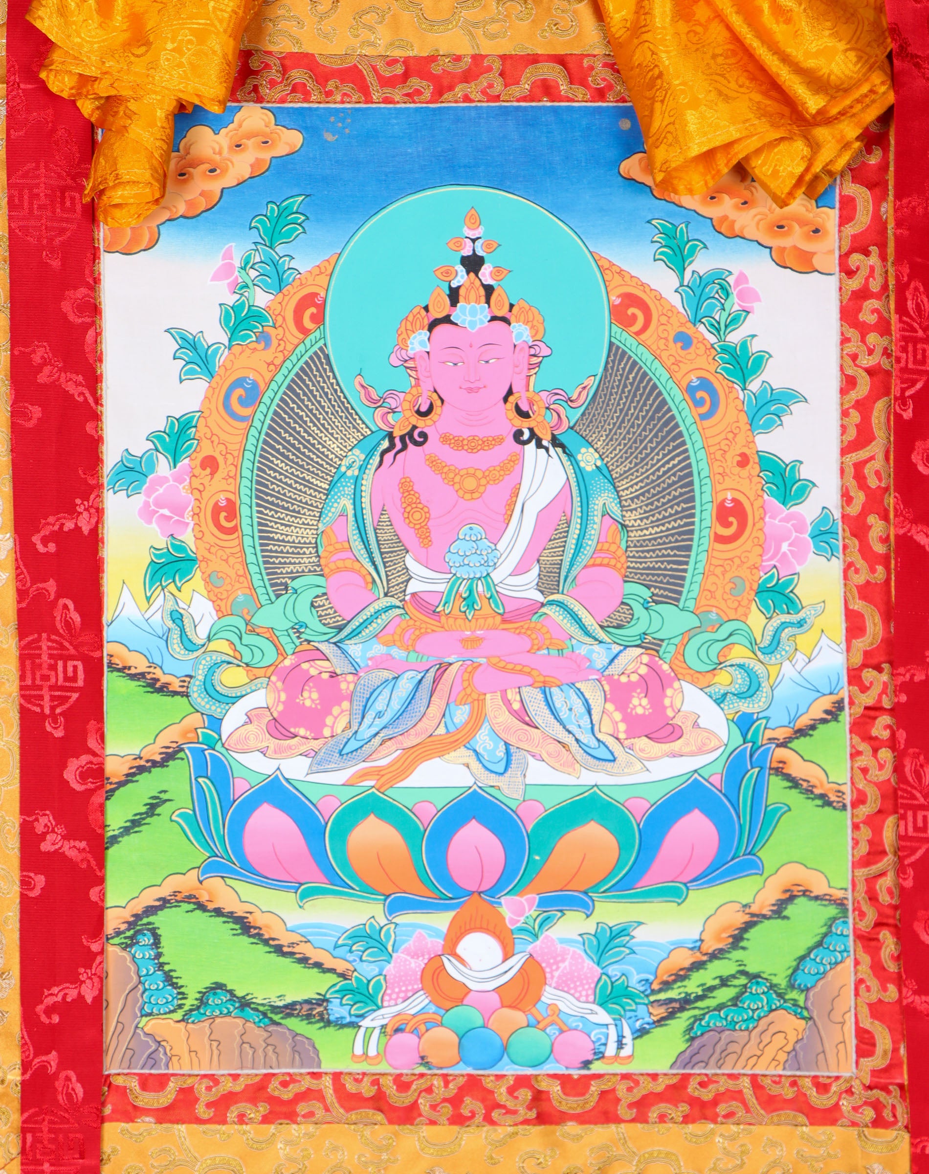 Amitayus Brocade Thangka Painting - Himalayas Shop