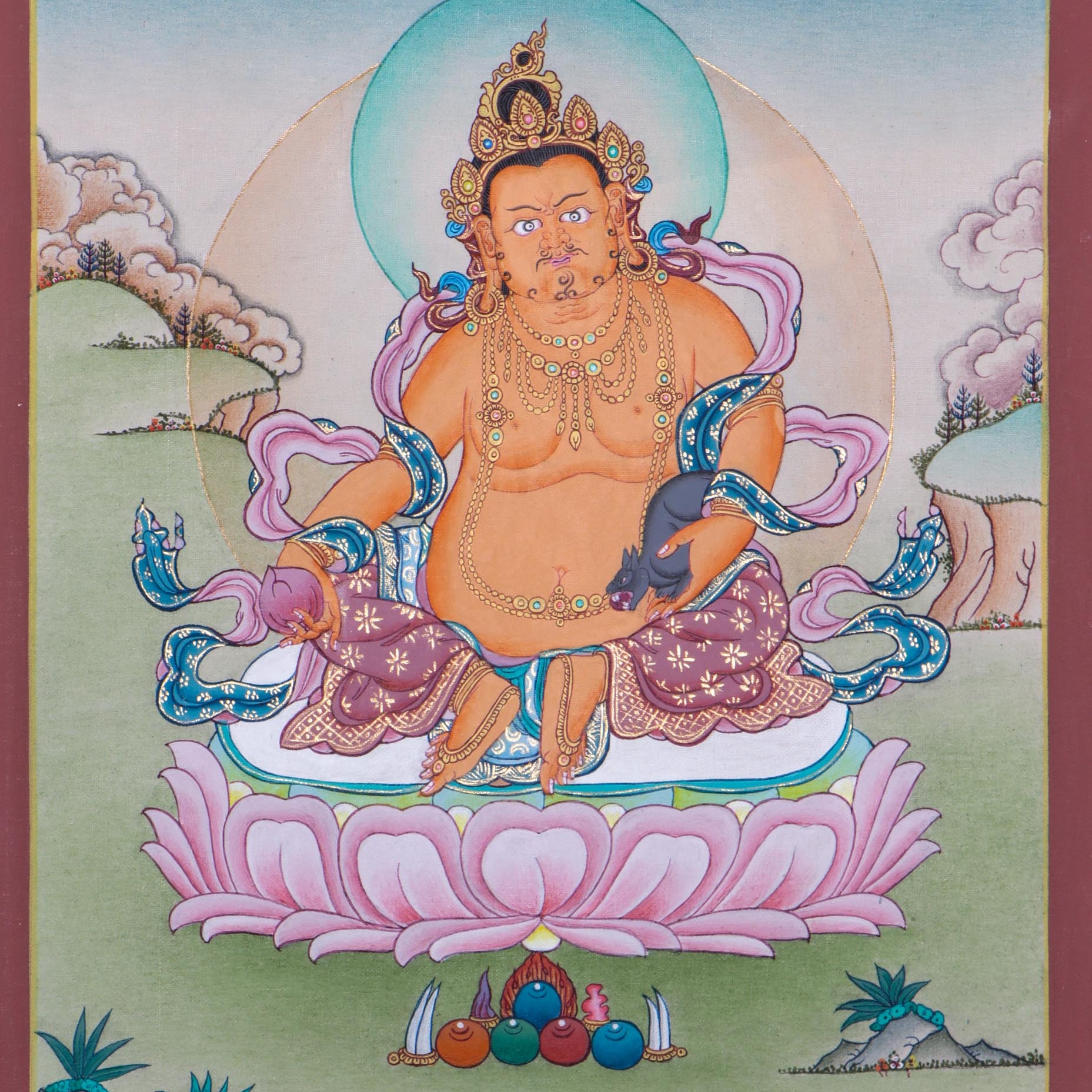 Zambala Tibetan Thangka Painting  by Master artesian | Buddhism deity of  wealth and fortune