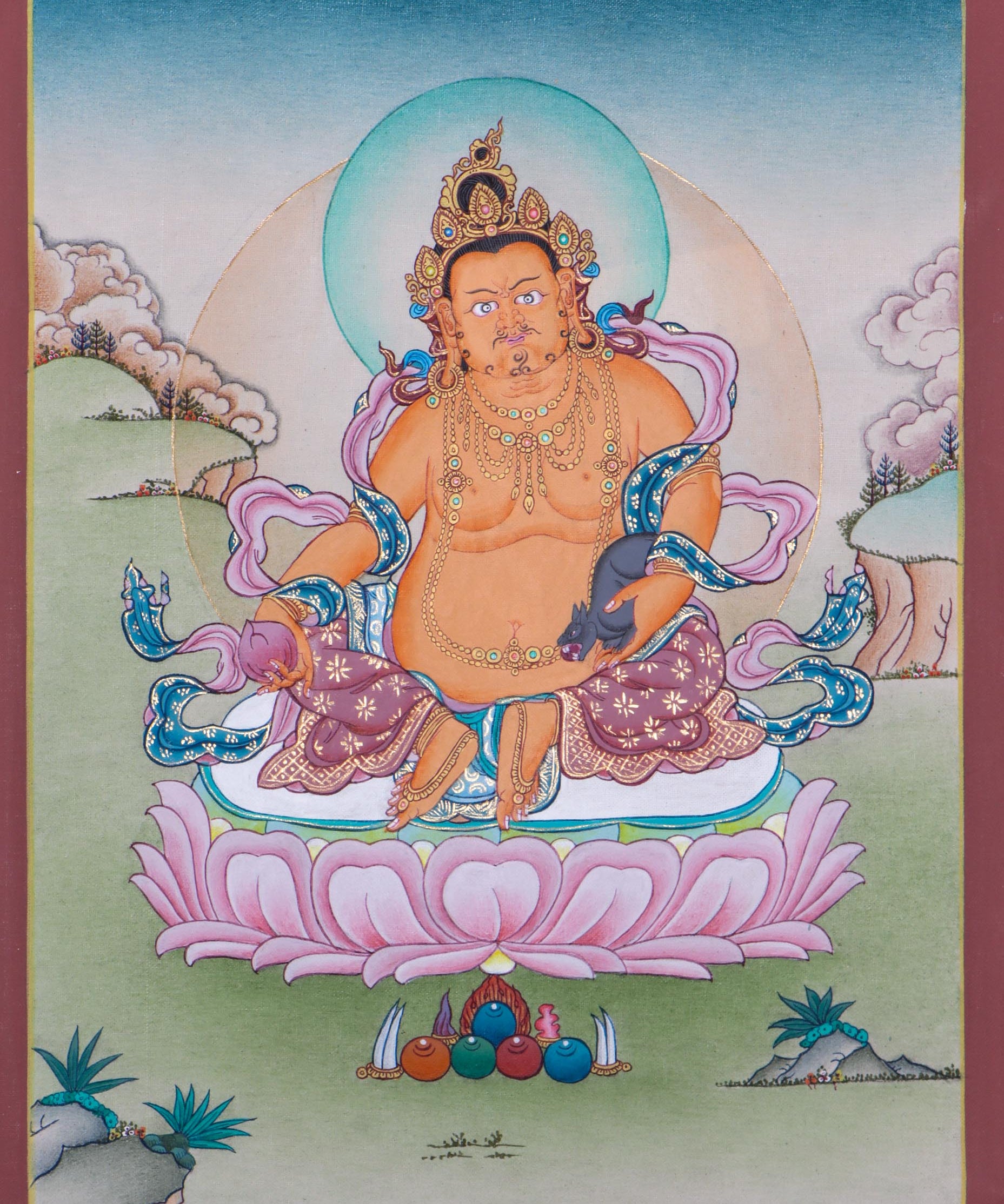 Zambala Tibetan Thangka Painting  by Master artesian | Buddhism deity of  wealth and fortune