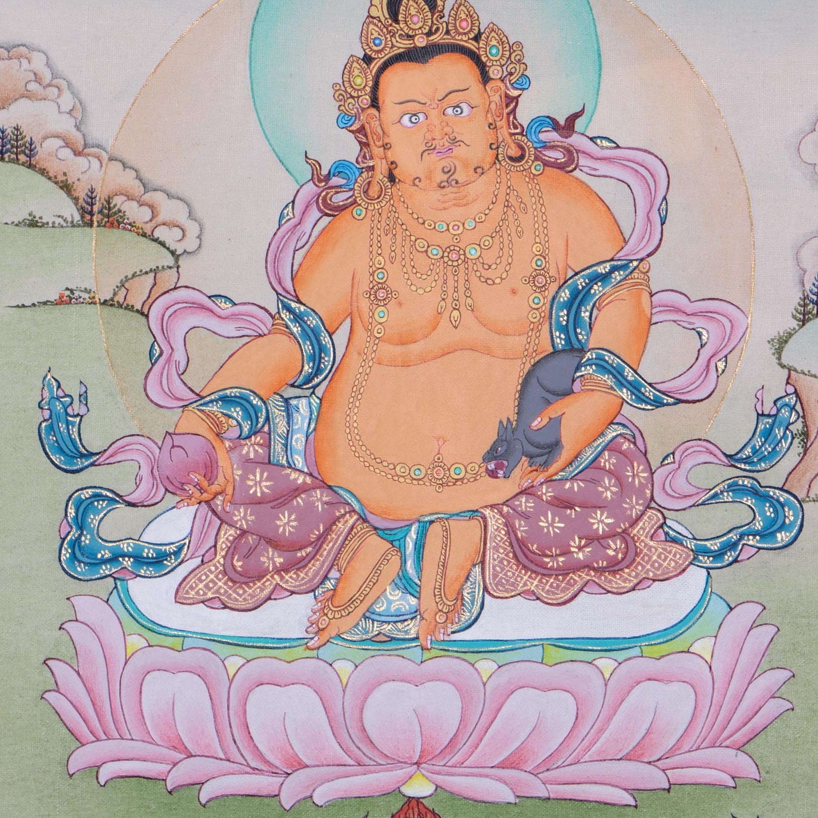 Zambala Tibetan Thangka Painting  by Master artesian | Buddhism deity of  wealth and fortune