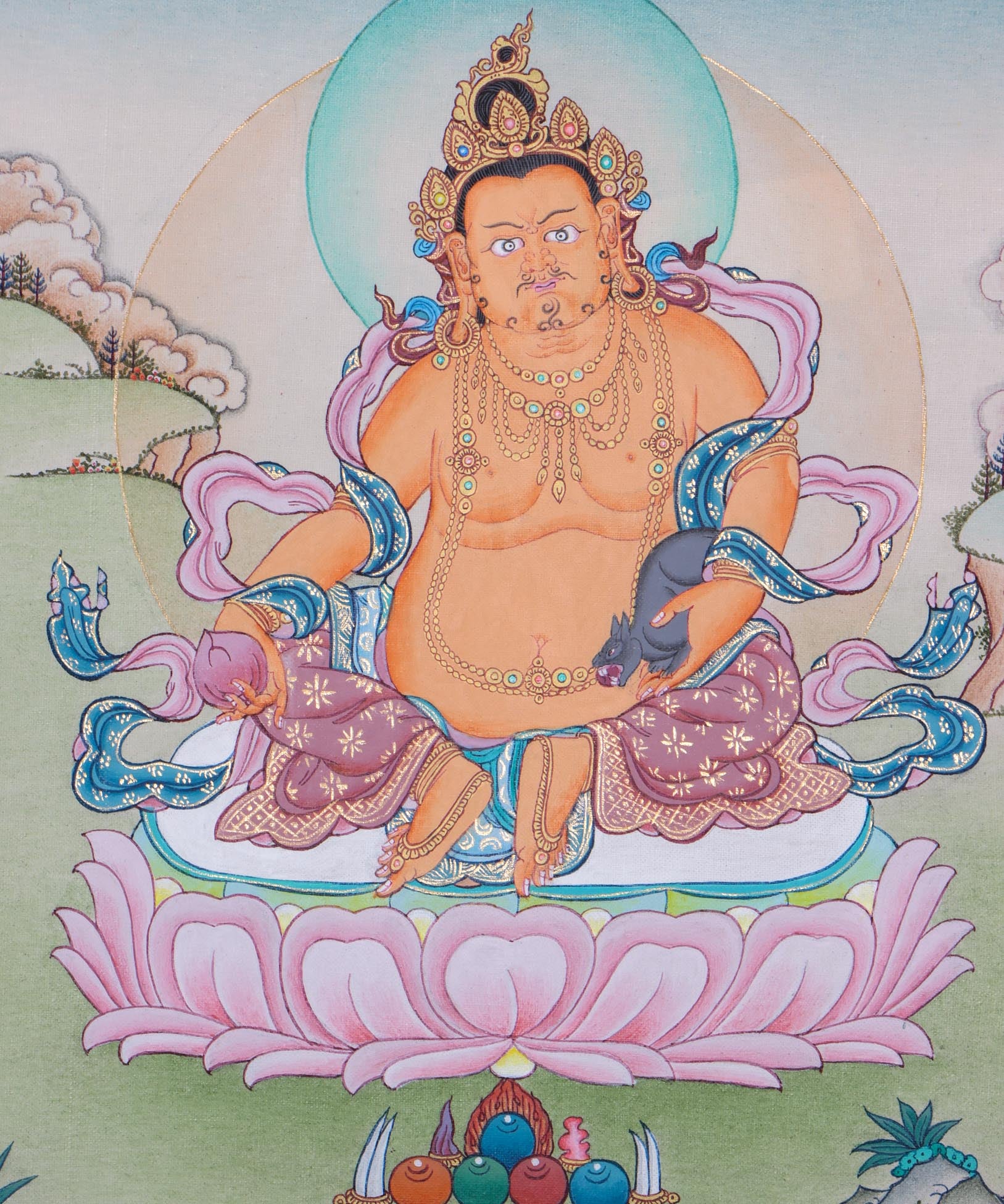 Zambala Tibetan Thangka Painting  by Master artesian | Buddhism deity of  wealth and fortune