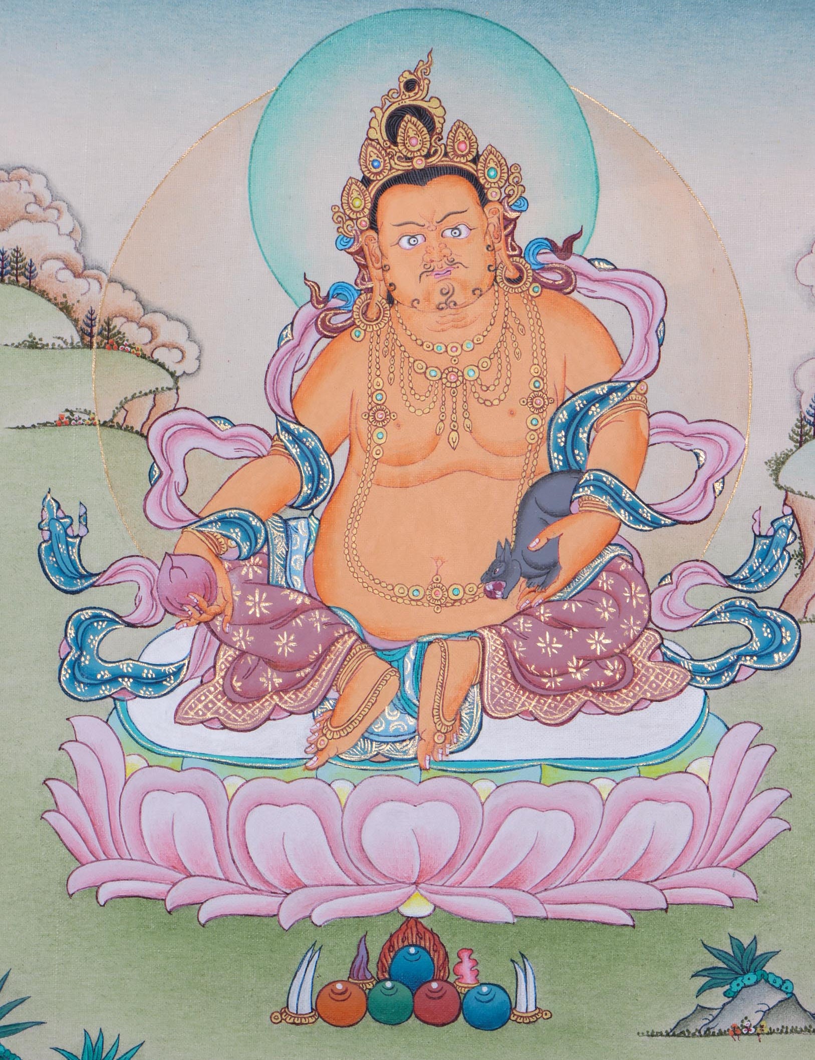 Zambala Tibetan Thangka Painting  by Master artesian | Buddhism deity of  wealth and fortune