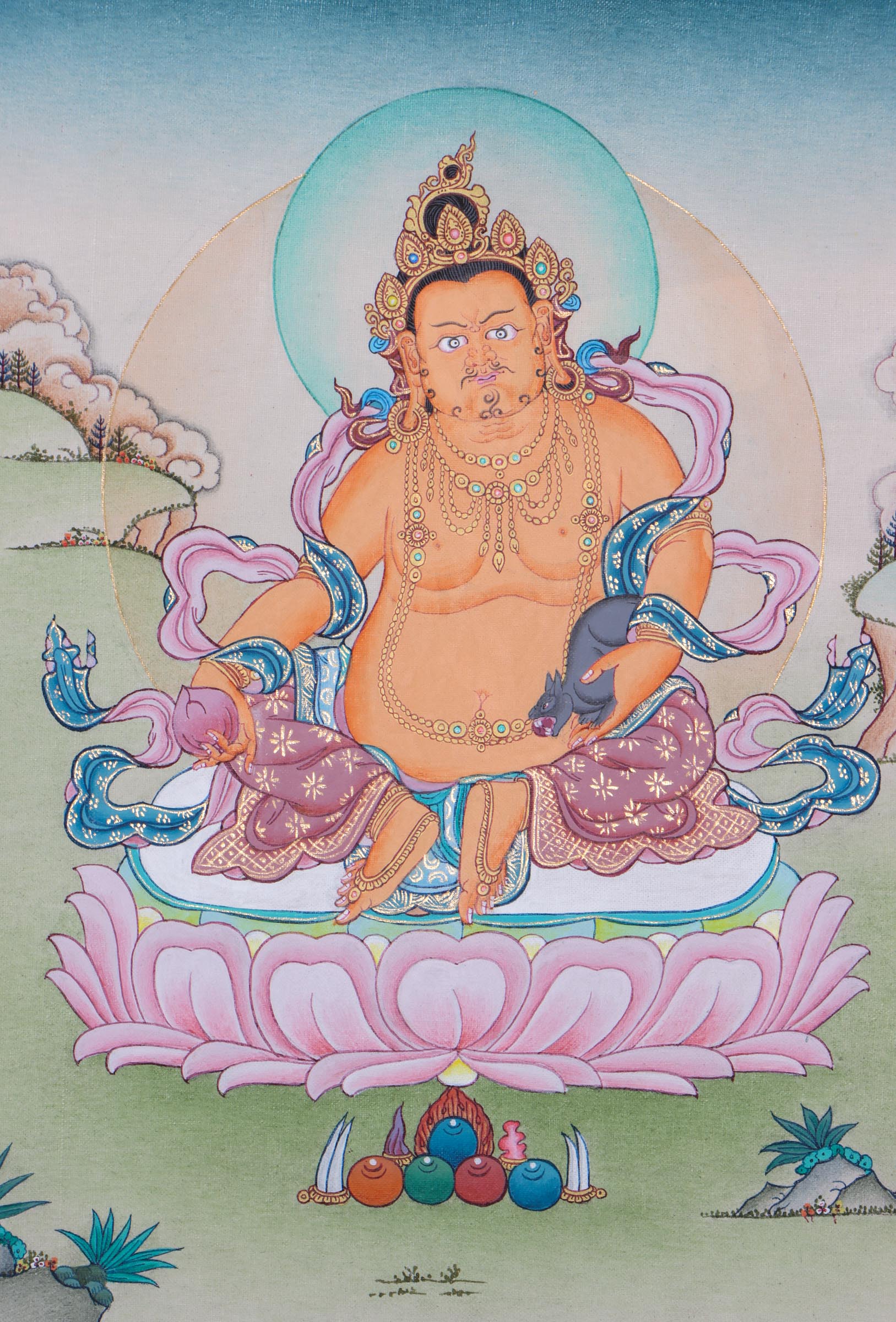 Zambala Tibetan Thangka Painting  by Master artesian | Buddhism deity of  wealth and fortune