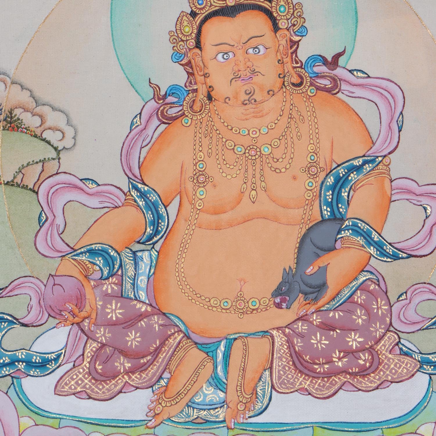 Zambala Tibetan Thangka Painting  by Master artesian | Buddhism deity of  wealth and fortune