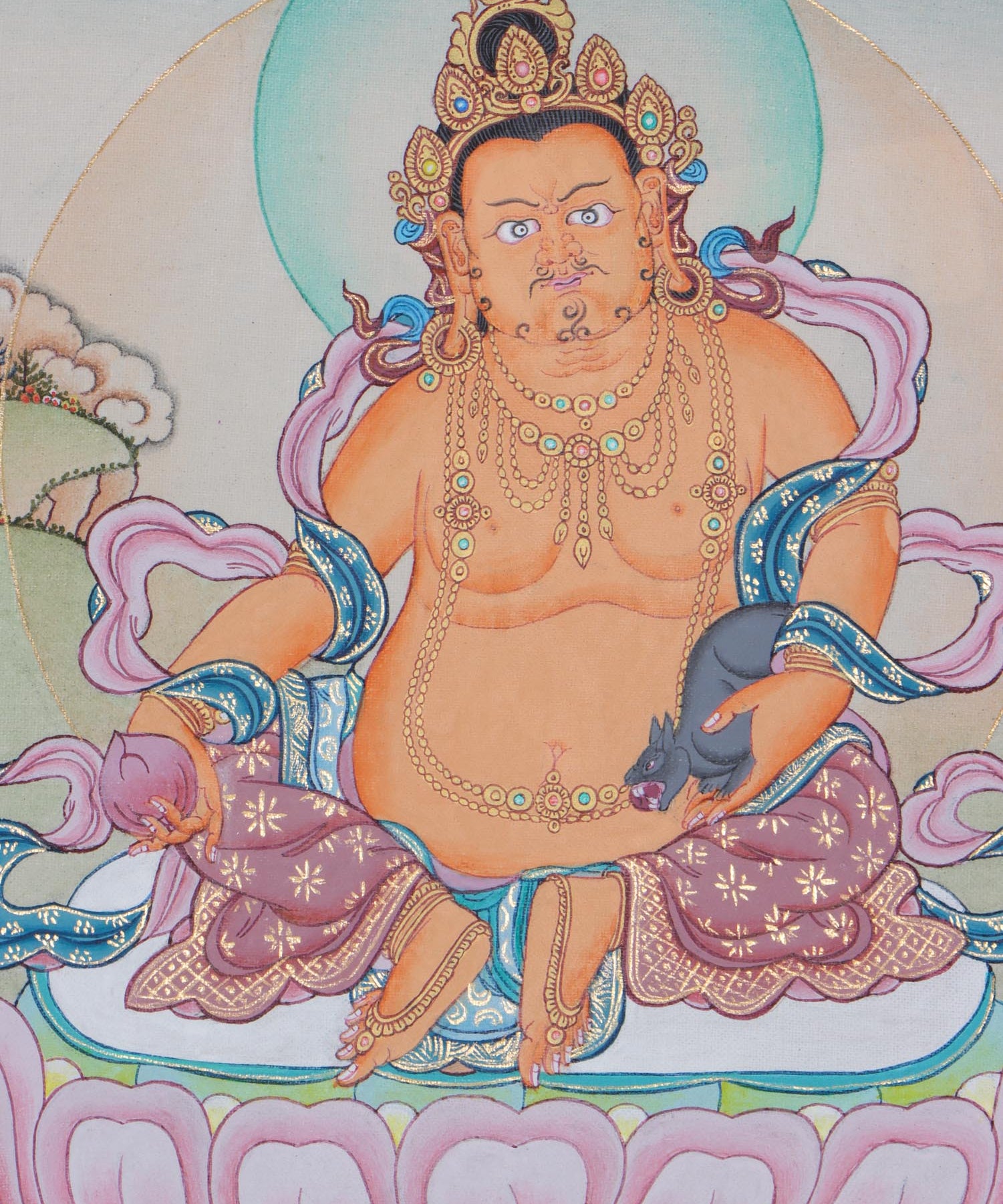 Zambala Tibetan Thangka Painting  by Master artesian | Buddhism deity of  wealth and fortune