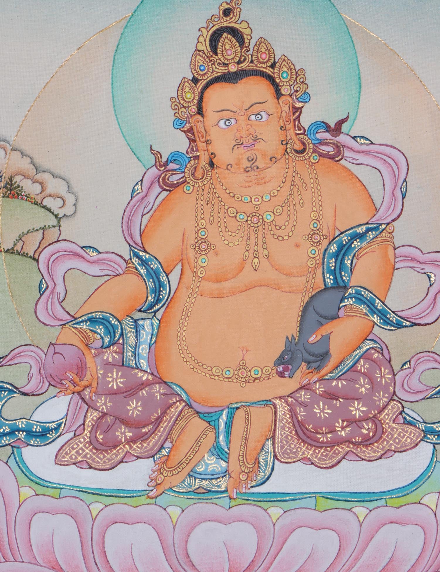 Zambala Tibetan Thangka Painting  by Master artesian | Buddhism deity of  wealth and fortune