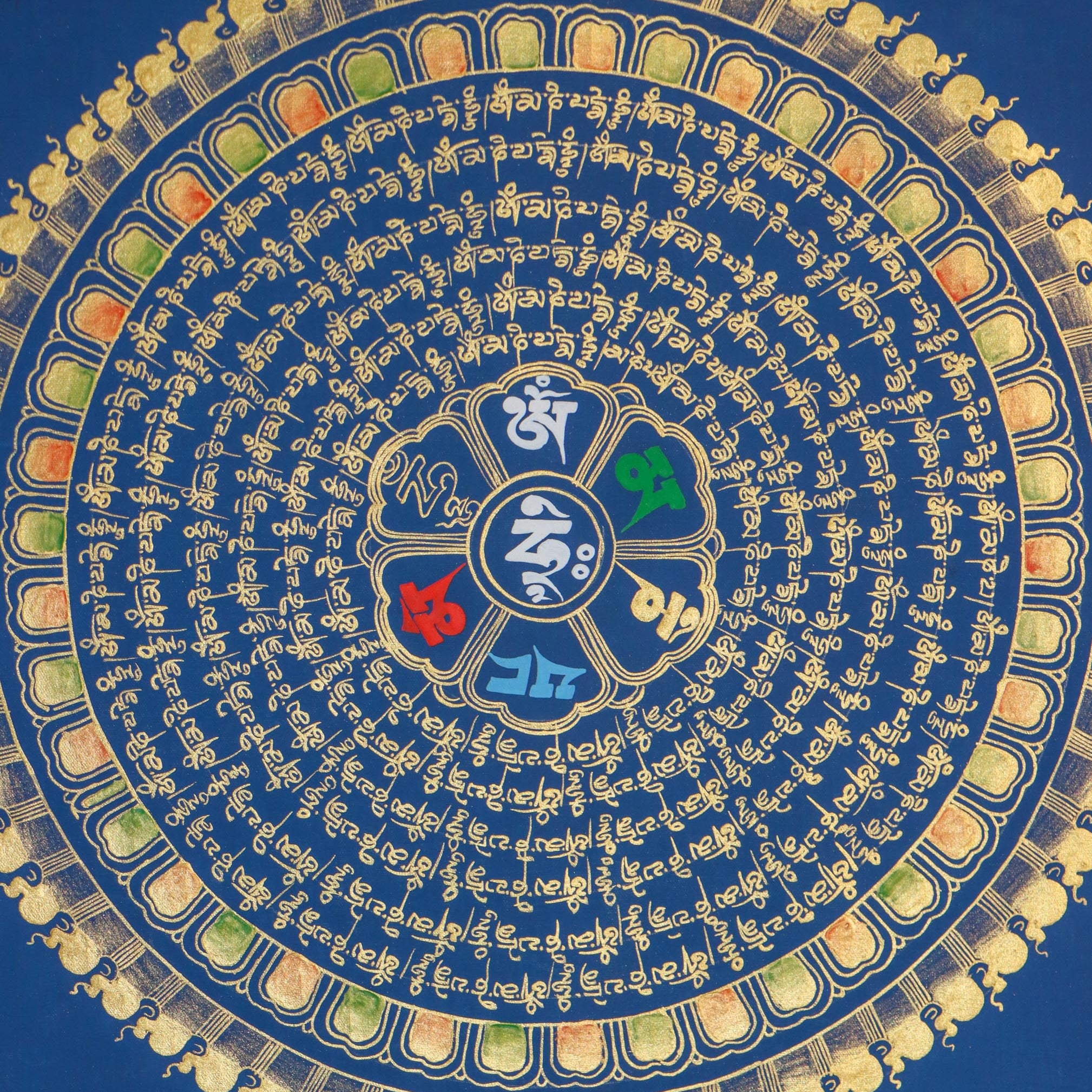 Mantra Mandala is an especially sacred Thangka of Tibetan Buddhist artwork.