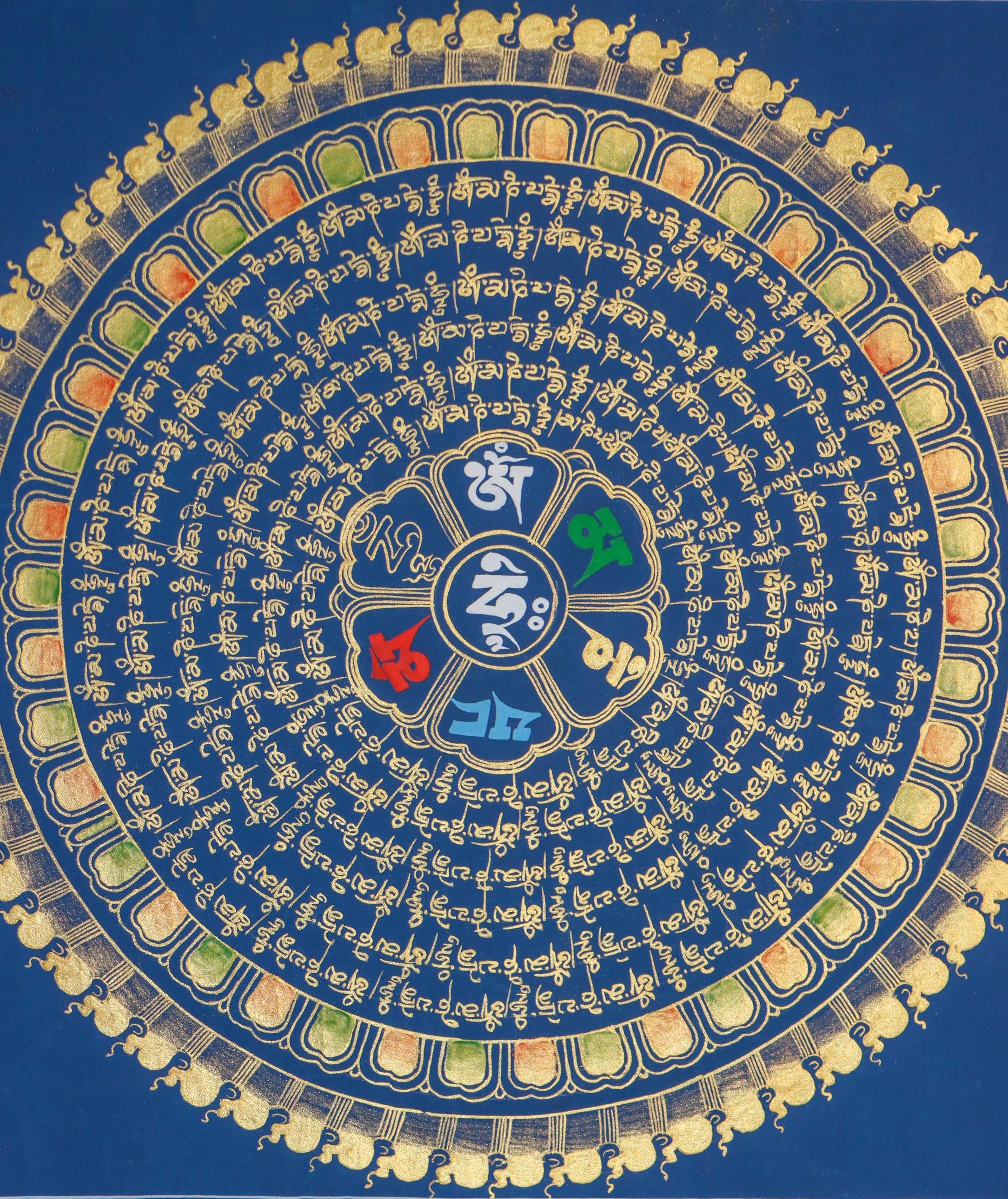 Mantra Mandala is an especially sacred Thangka of Tibetan Buddhist artwork.