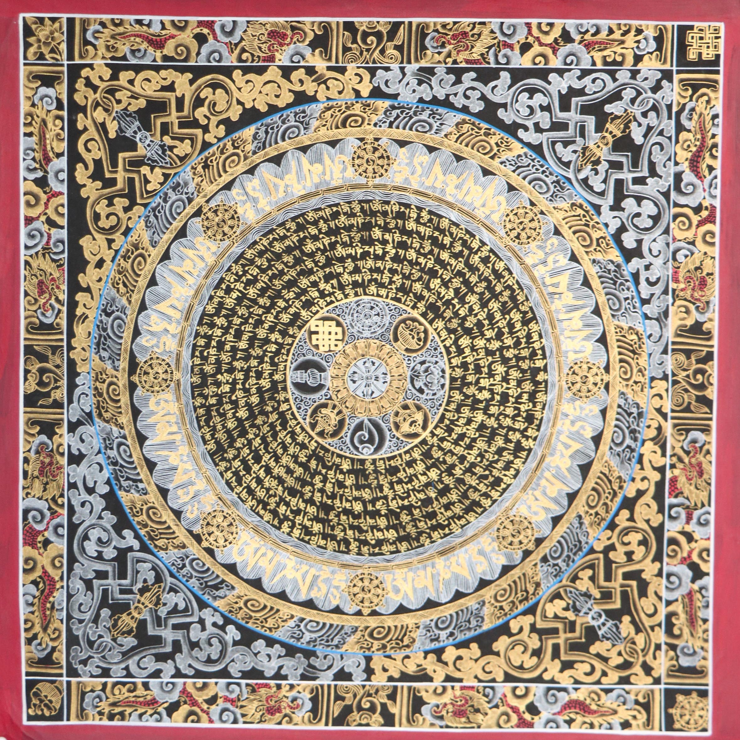 Mantra mandala Thangka for yoga and meditation decor.