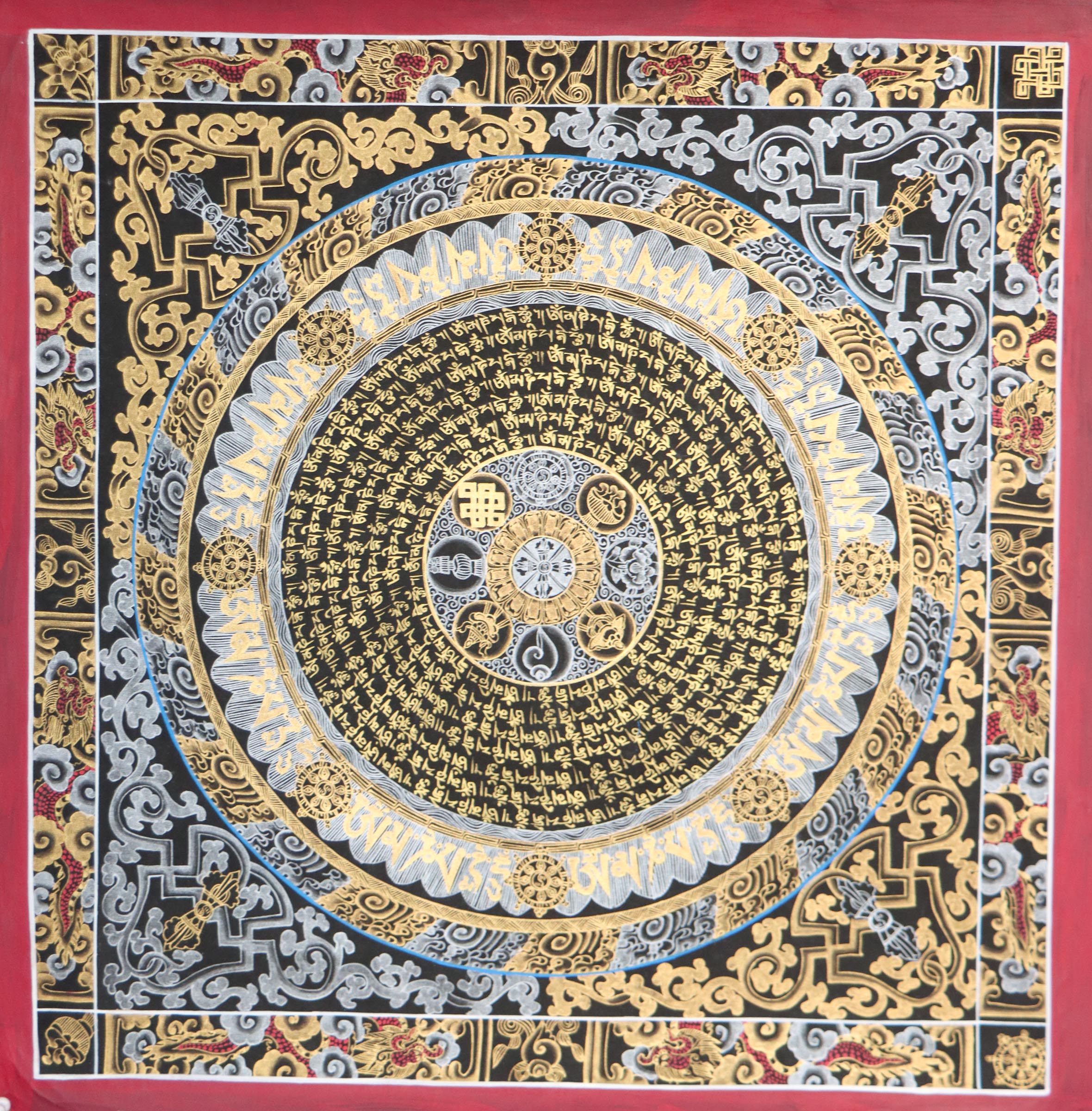 Mantra mandala Thangka for yoga and meditation decor.