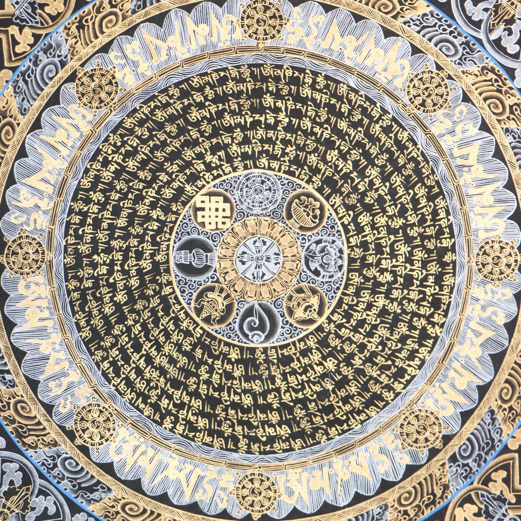 Mantra mandala Thangka for yoga and meditation decor.