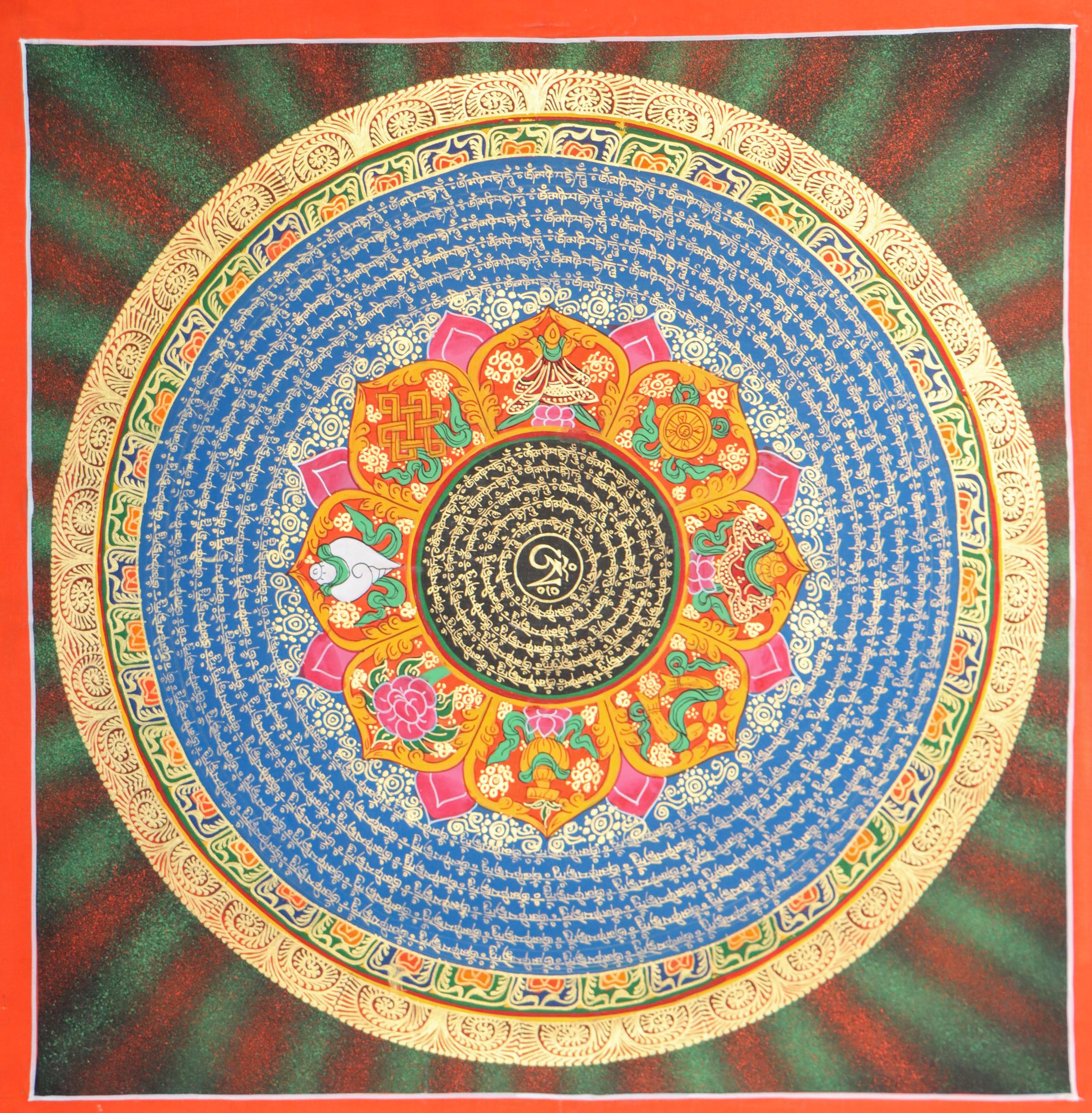 Mantra Mandala Thangka for mini altar spaces.