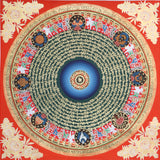 Mantra Mandala Thangka with 8 Auspicious Symbols of Tibetan Buddhism.