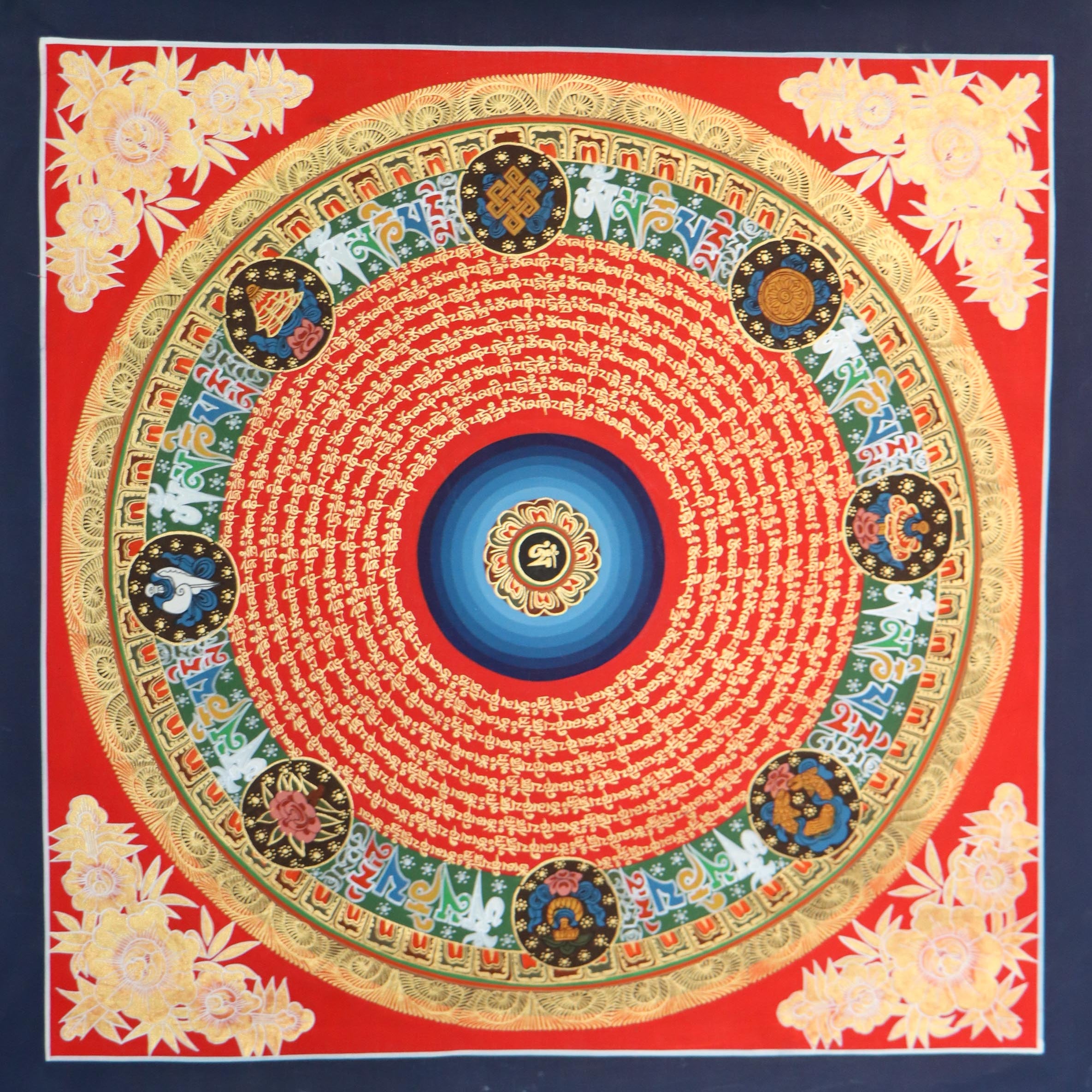 Mantra Mandala Thangka for  good fortune, wealth, and spiritual well-being.