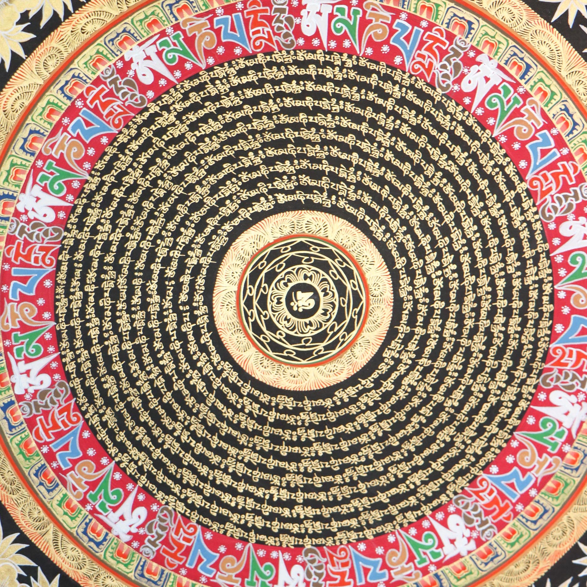 Black and Gold Mandala large size for home decor - Tibetan Thangka for good luck and positive enrgy