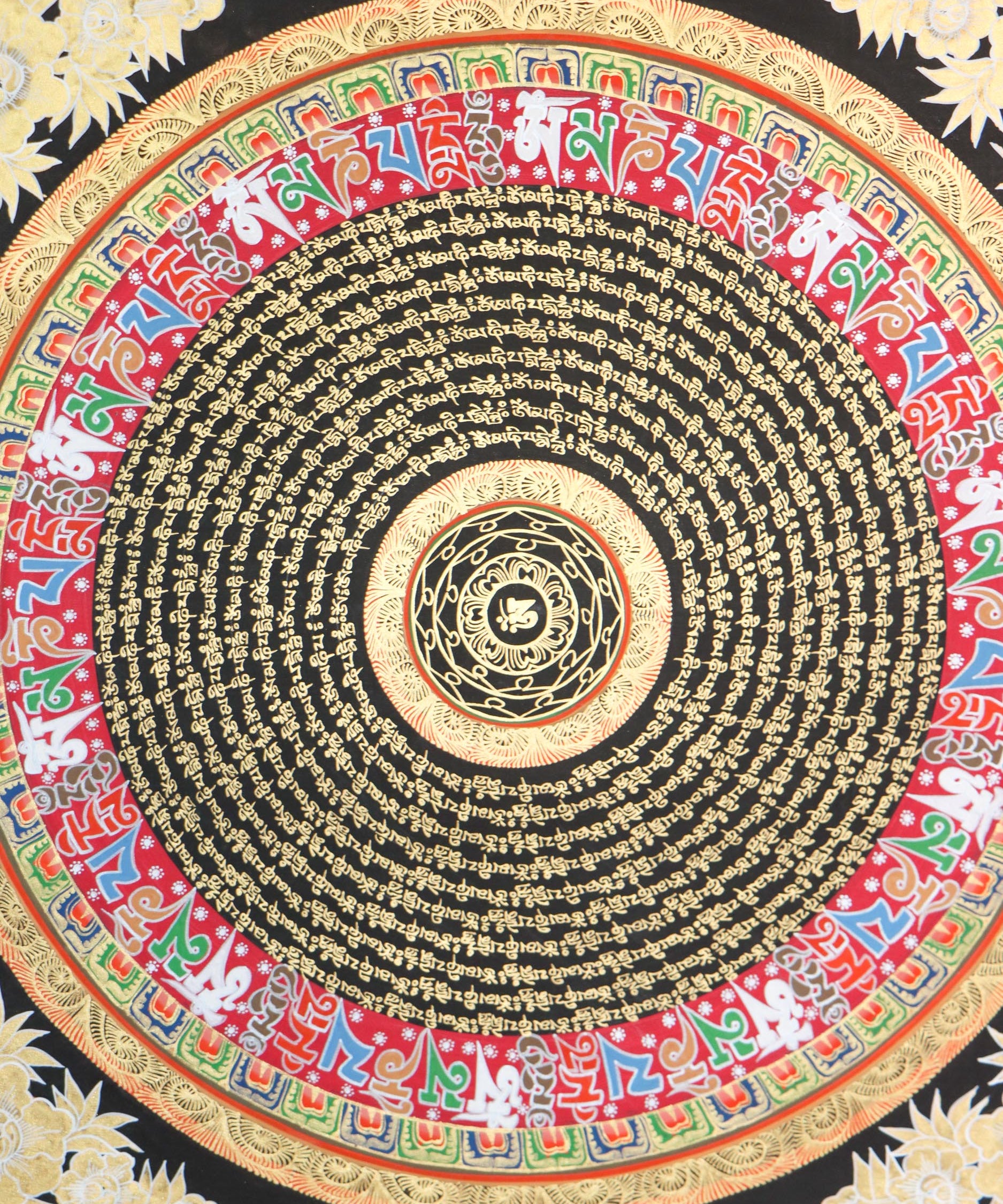 Black and Gold Mandala large size for home decor - Tibetan Thangka for good luck and positive enrgy