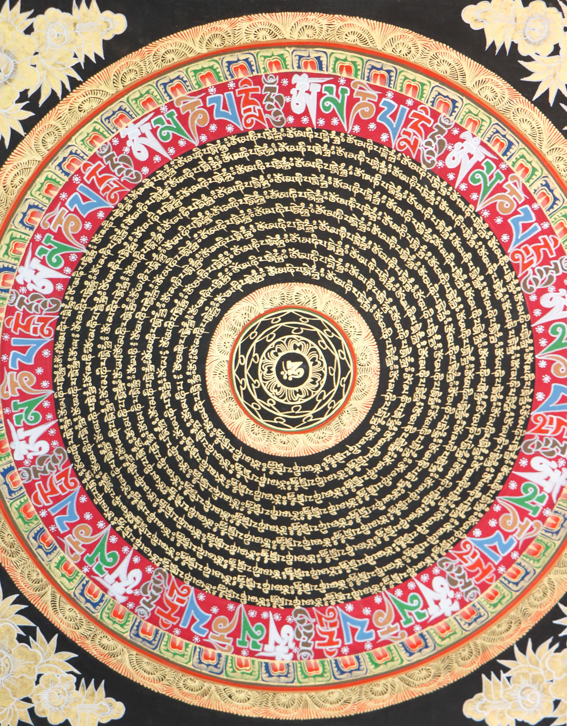 Black and Gold Mandala large size for home decor - Tibetan Thangka for good luck and positive enrgy