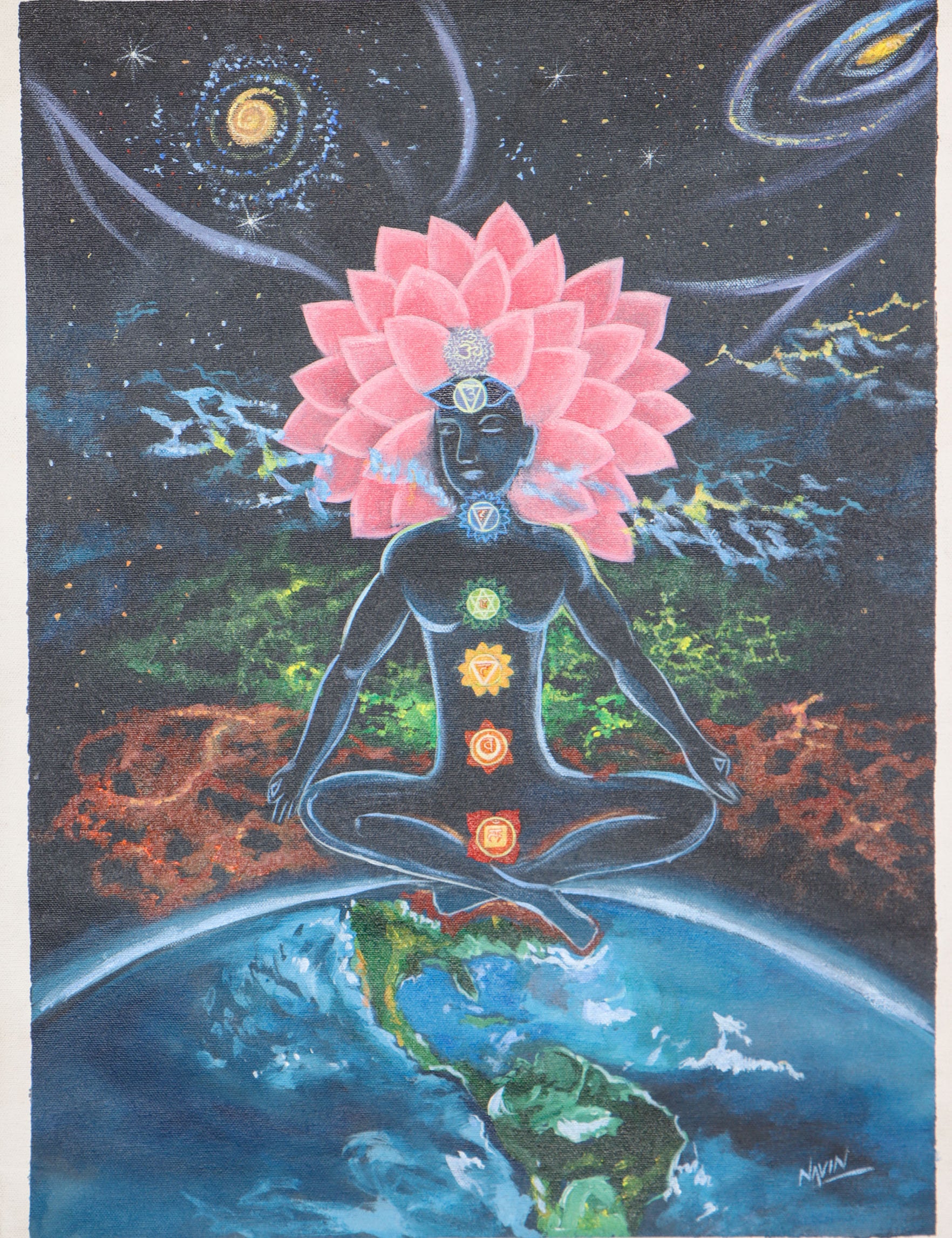 Handpainted oil painting of 7 chakras of Human body.