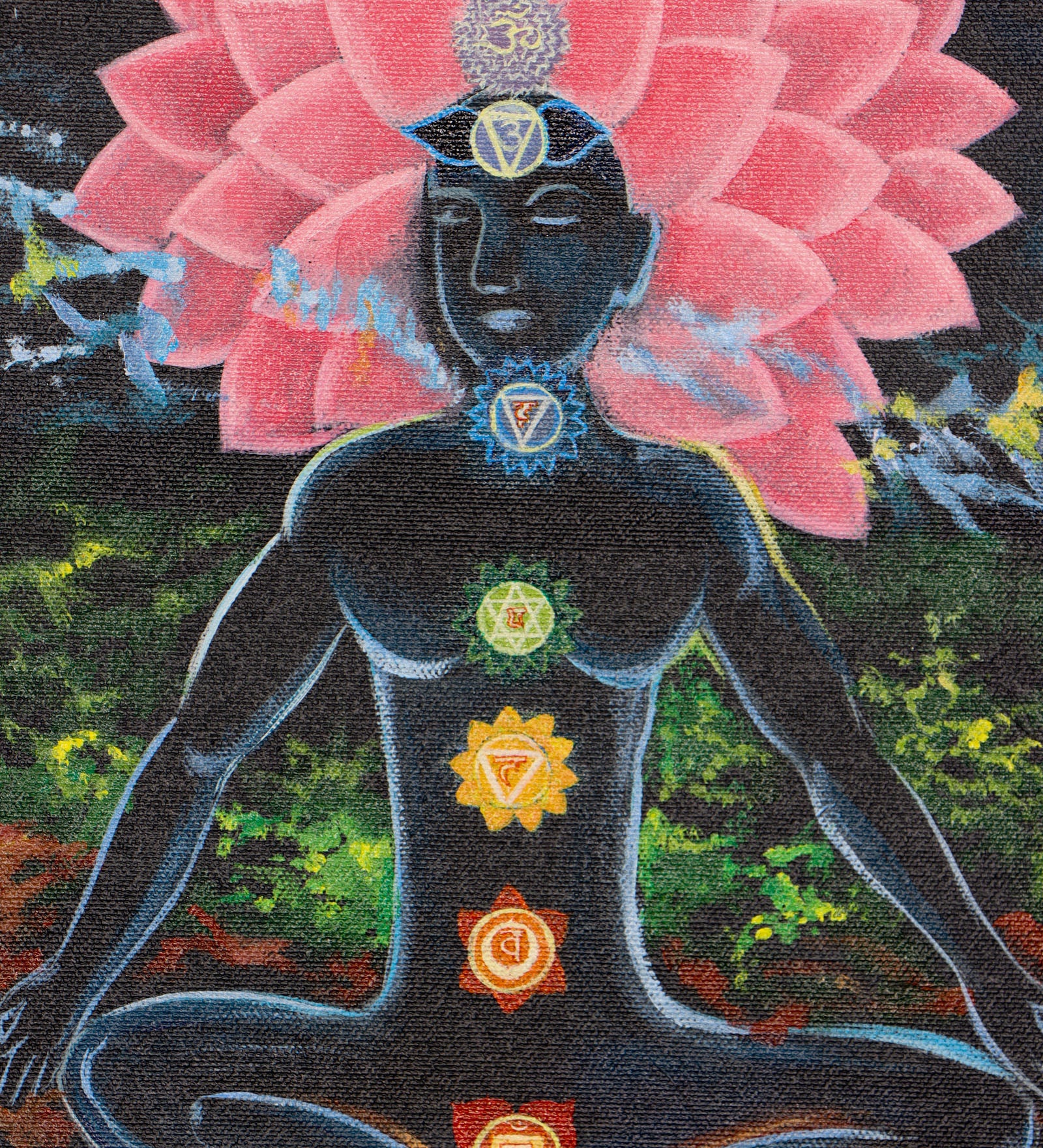 Handpainted oil painting of 7 chakras of Human body.