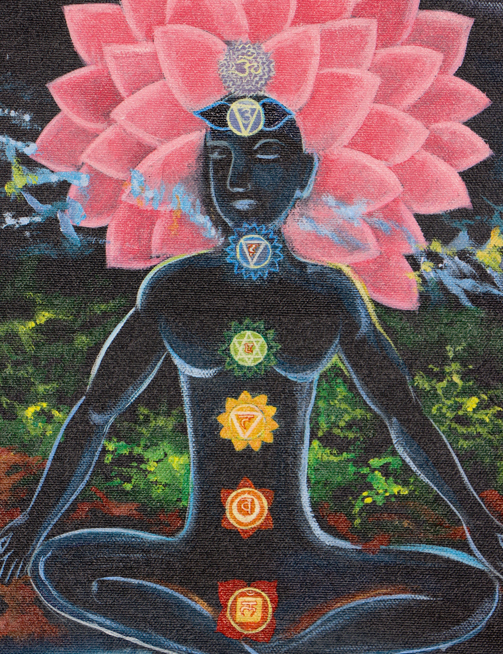 Handpainted oil painting of 7 chakras of Human body.