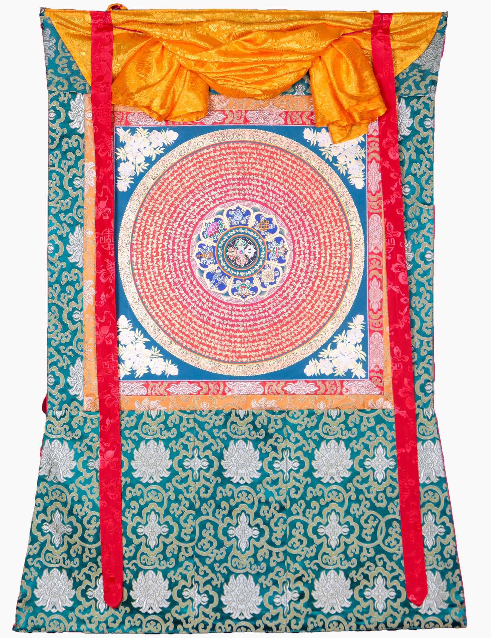 Mantra Mandala Brocade Thangka - Tibetan Handpainted Art