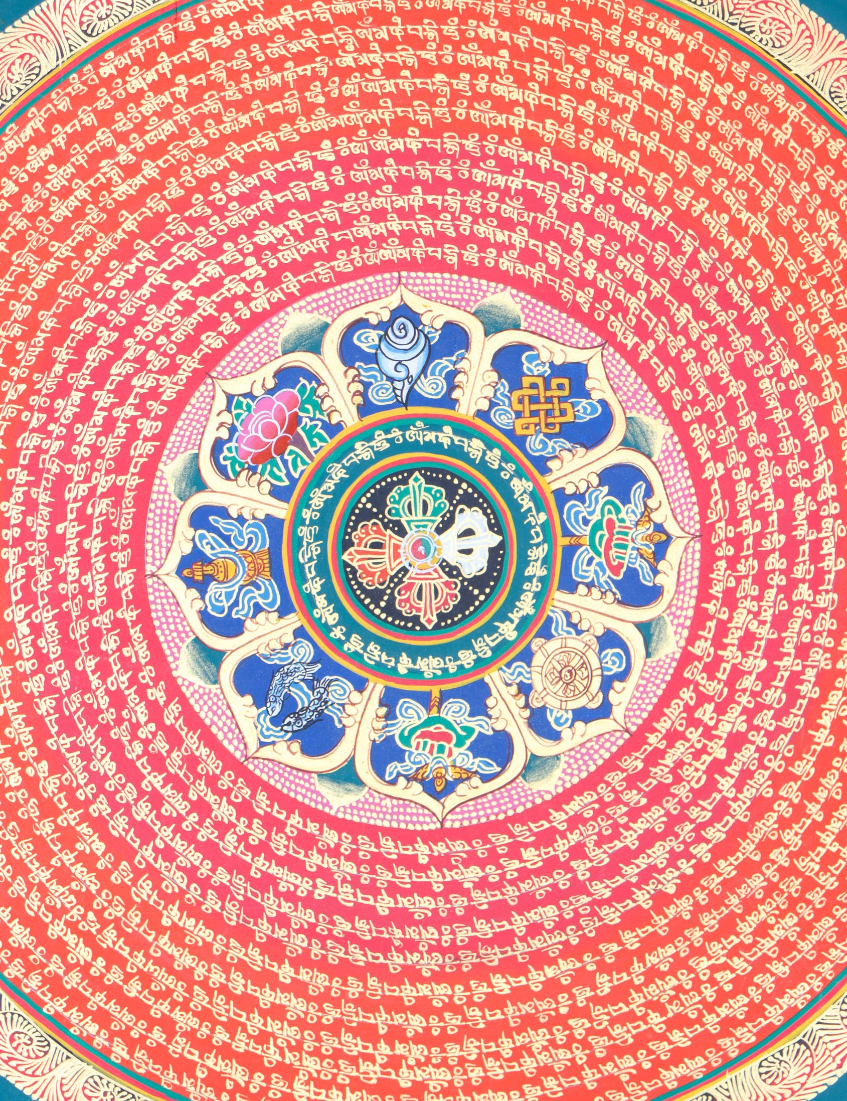 Mantra Mandala Brocade Thangka - Tibetan Handpainted Art