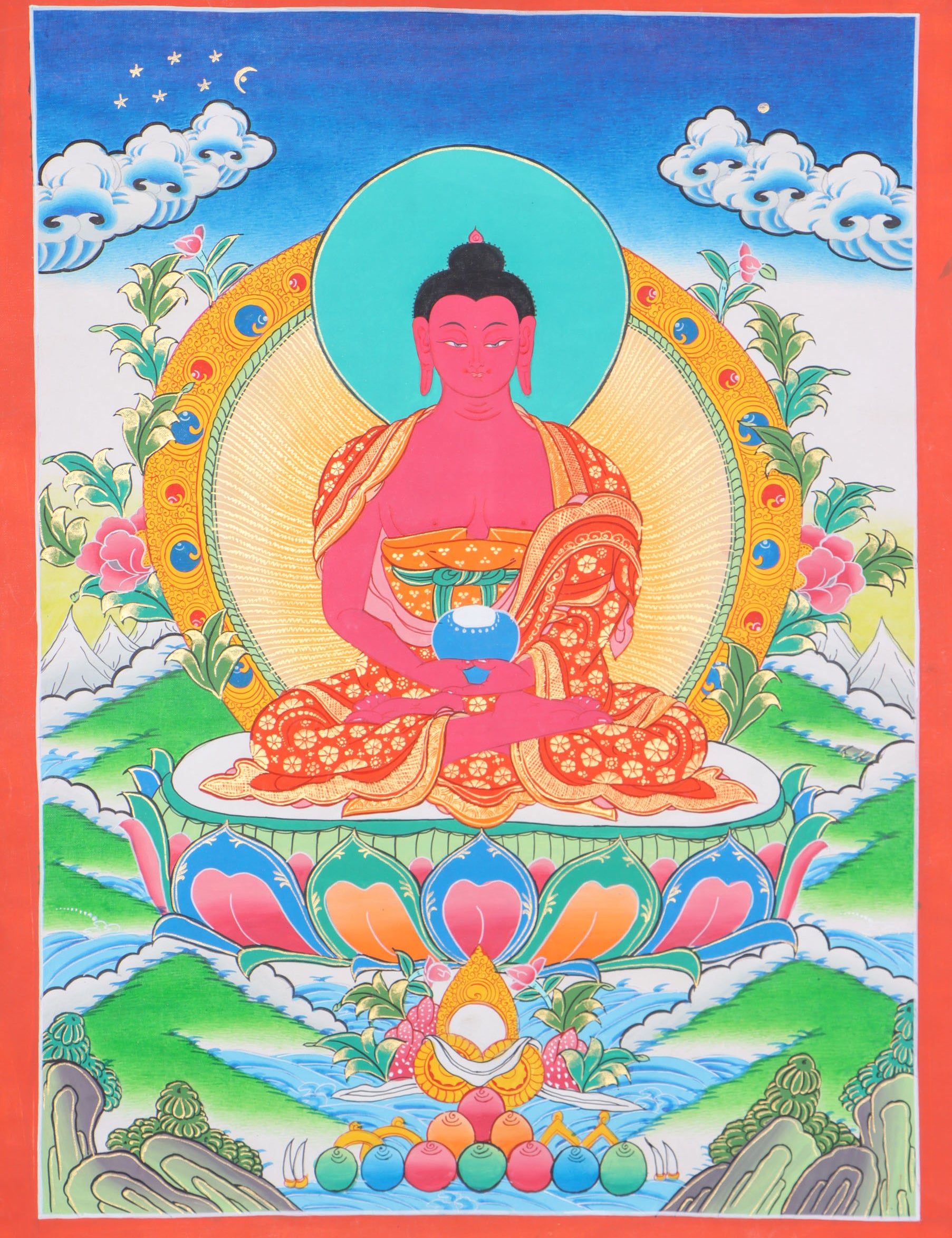 Amitabha Thangka for spiritual connections, aid concentration, and generate positive energy.